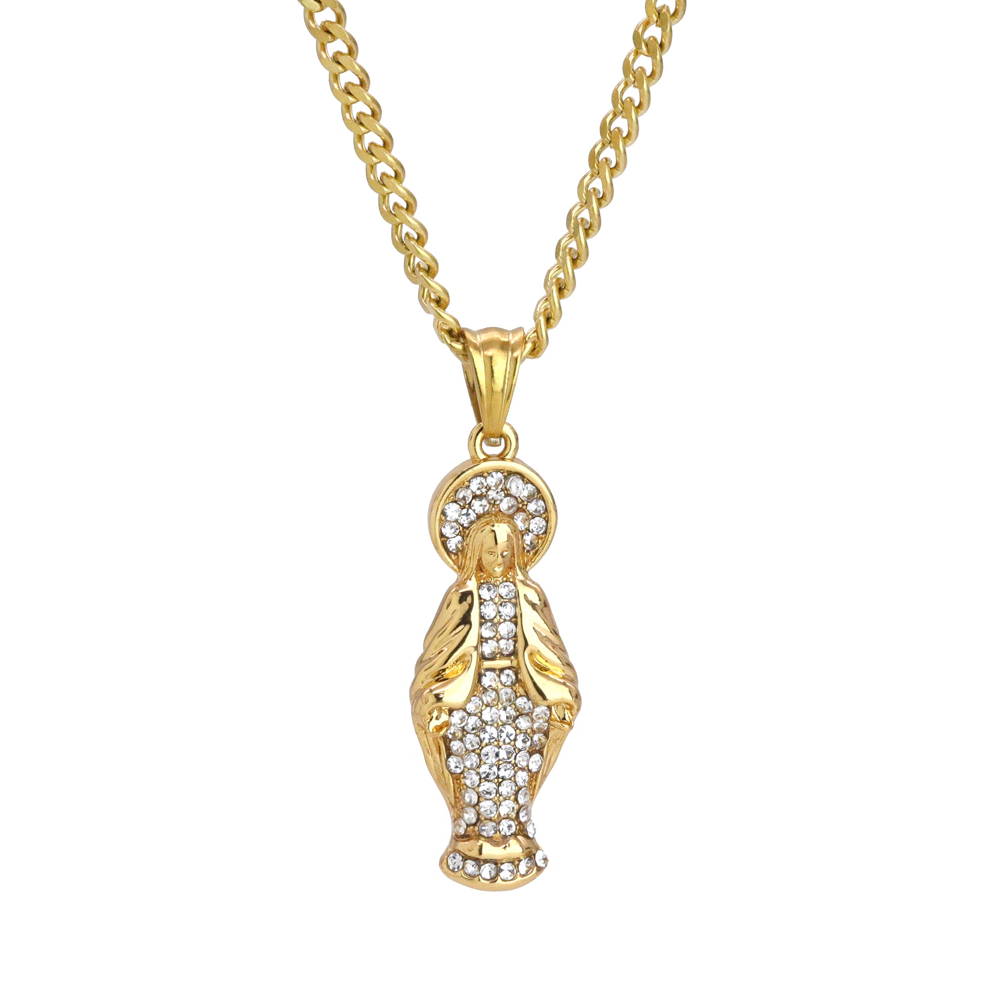 Mary Virgin Pendant 24" Cuban Chain Hip Hop Style 18k Gold Stainless Steel