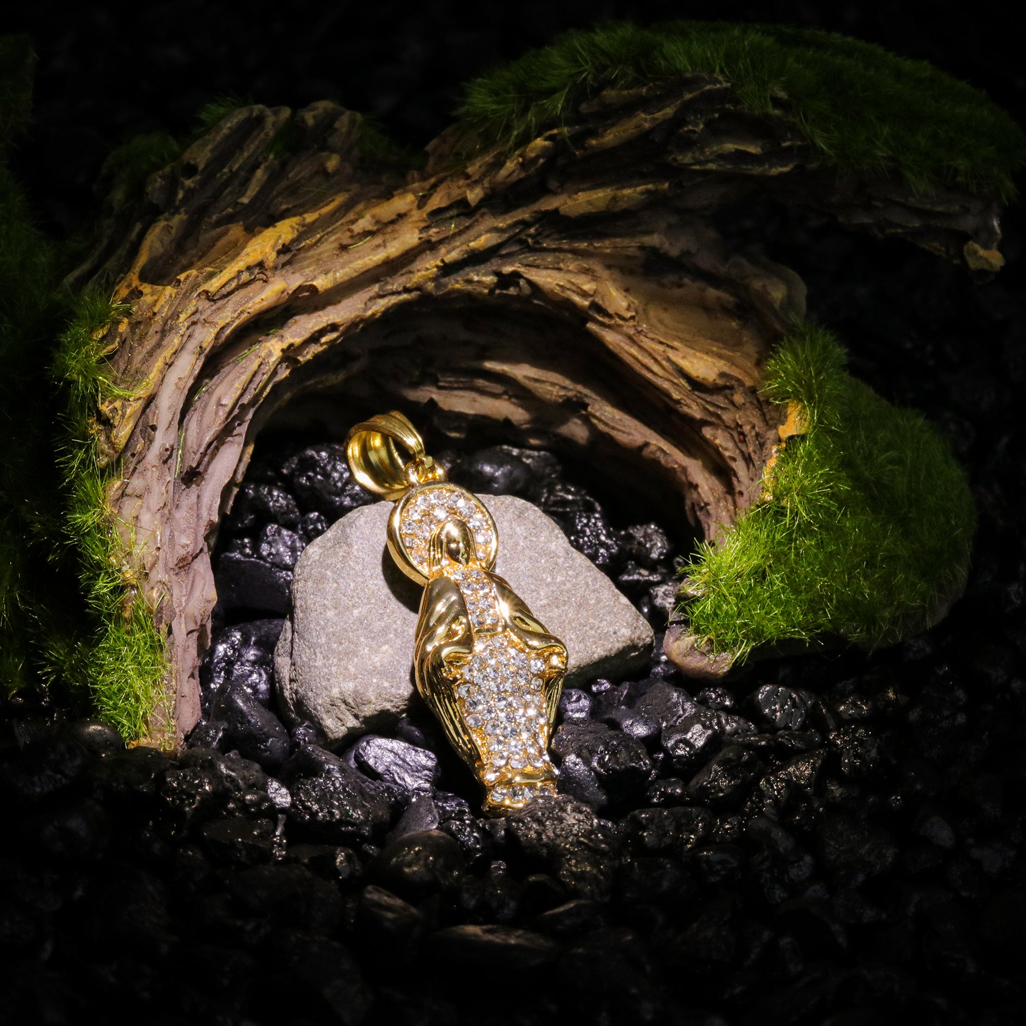 Mary Virgin Pendant 24" Cuban Chain Hip Hop Style 18k Gold Stainless Steel