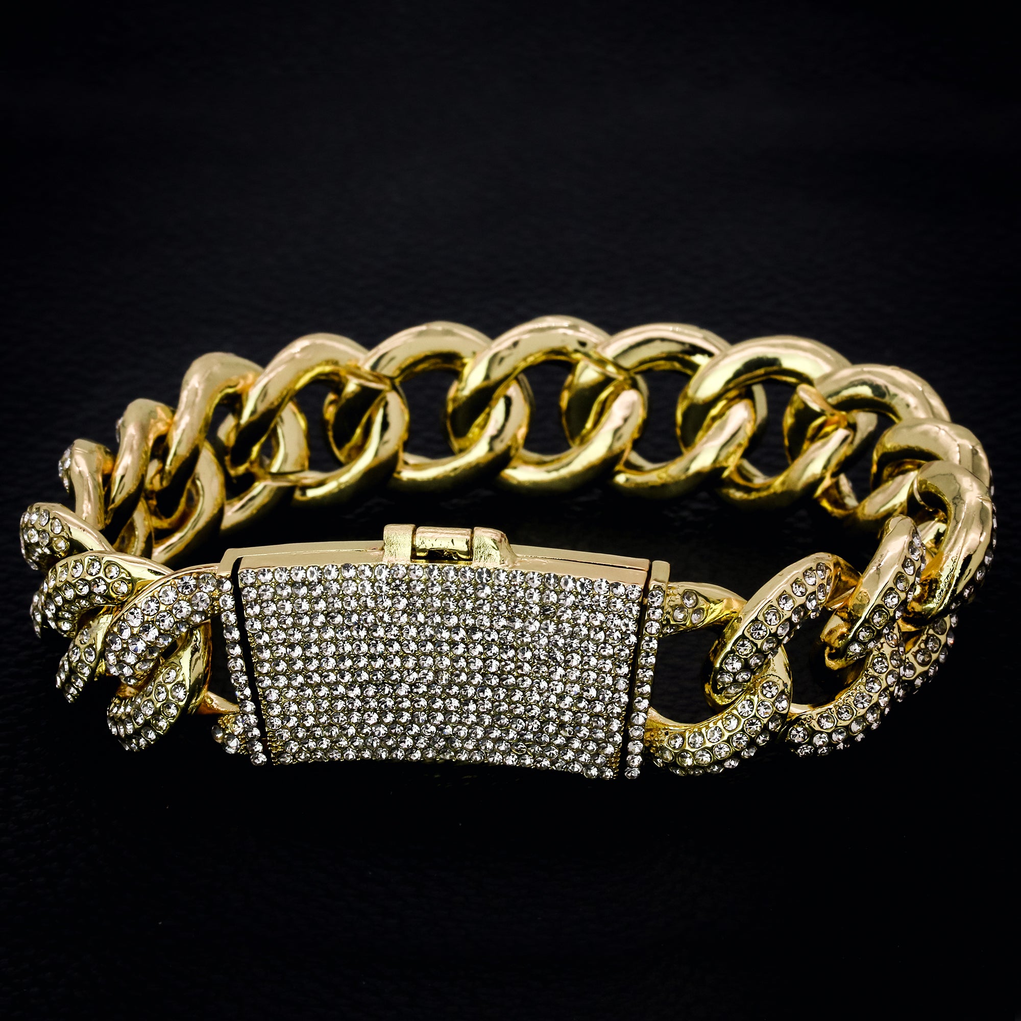 Cuban Link BRACELET Box Clasp 14k Gold Plated 17 mm 9" Iced out
