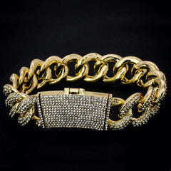 Cuban Link BRACELET Box Clasp 14k Gold Plated 17 mm 9" Iced out