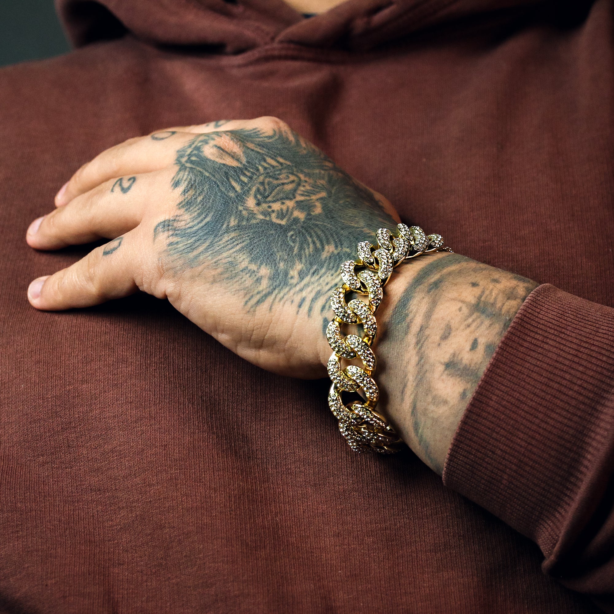 Cuban Link BRACELET Box Clasp 14k Gold Plated 17 mm 9" Iced out