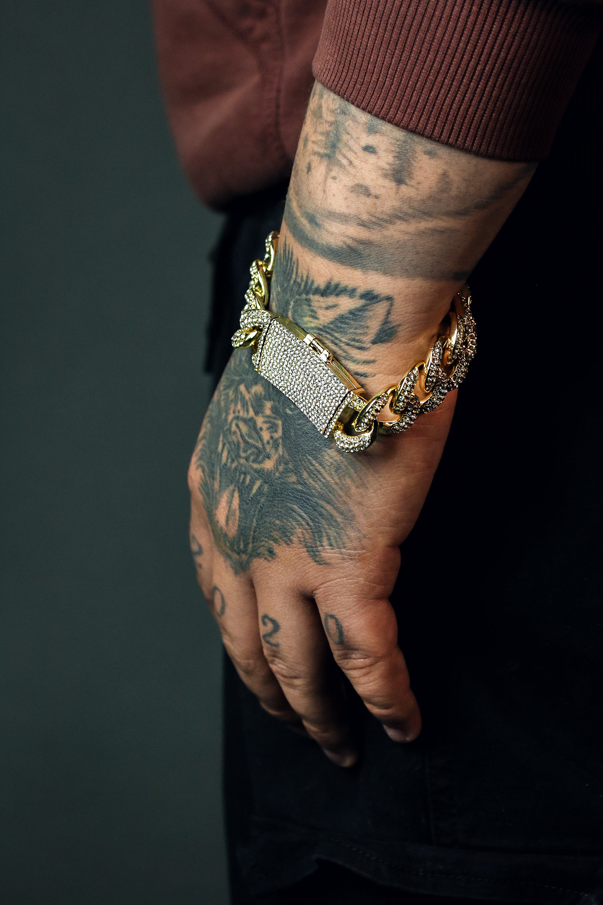 Cuban Link BRACELET Box Clasp 14k Gold Plated 17 mm 9" Iced out