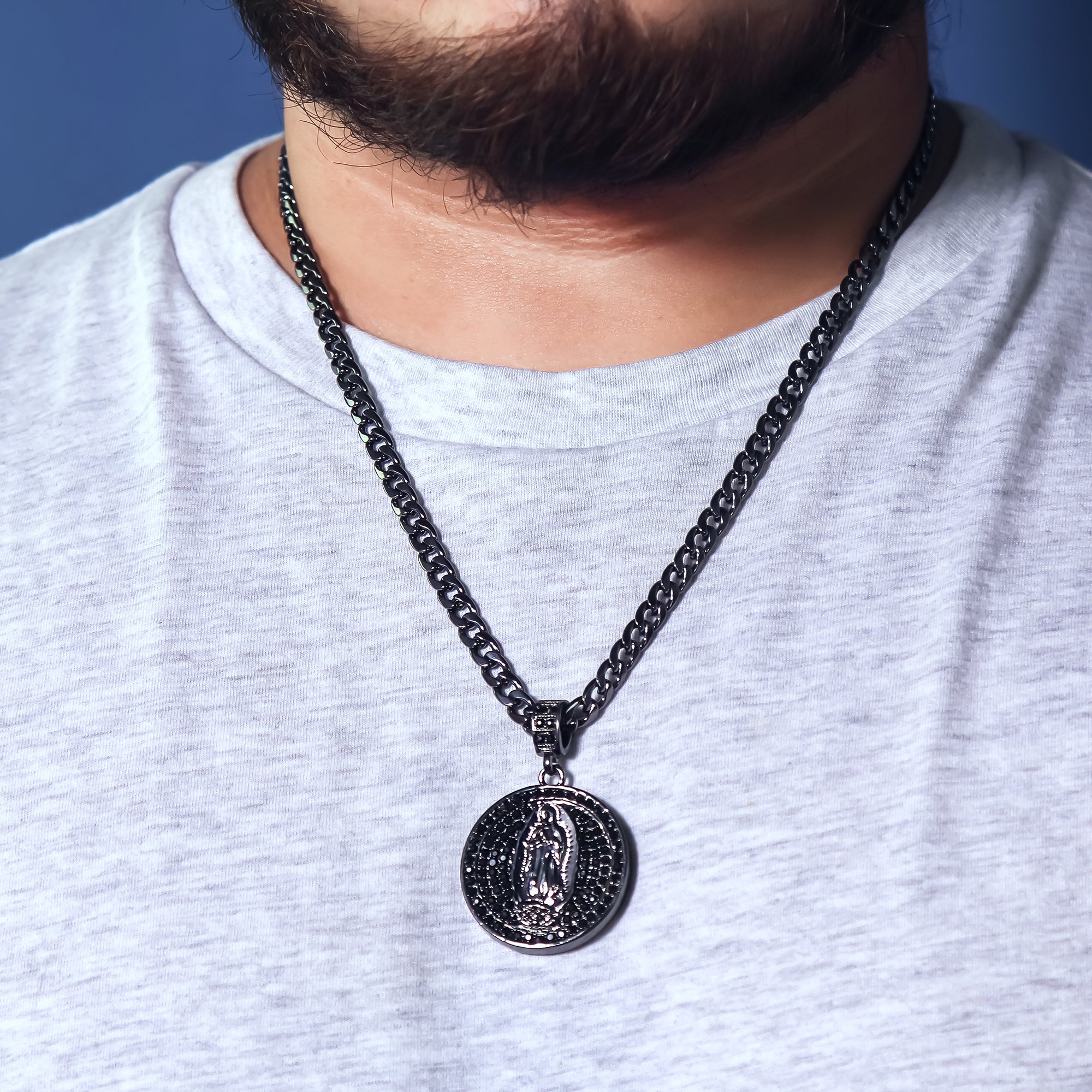 Guadalupe Pendant 4mm 24" Cuban Chain Hema Plated