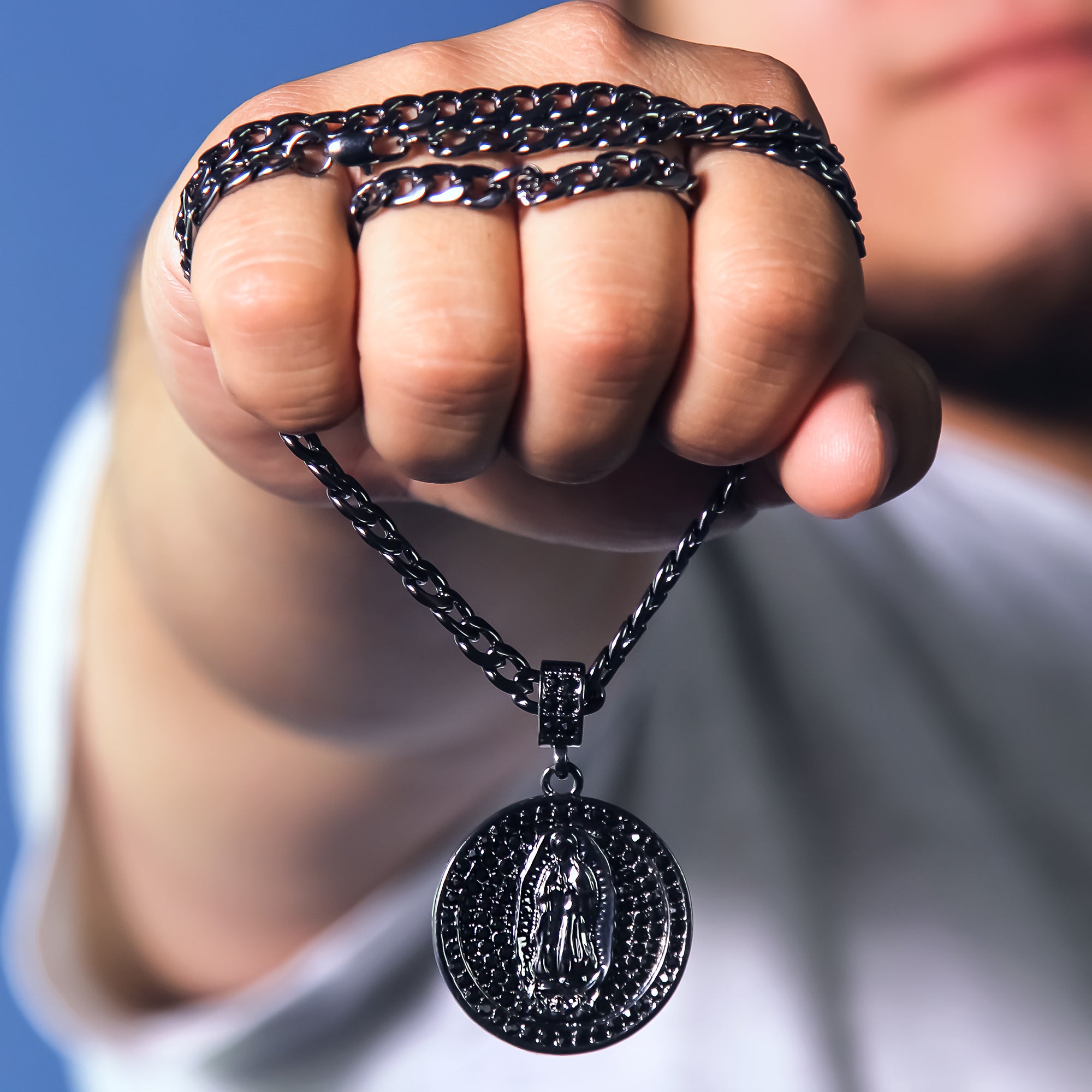 Guadalupe Pendant 4mm 24" Cuban Chain Hema Plated