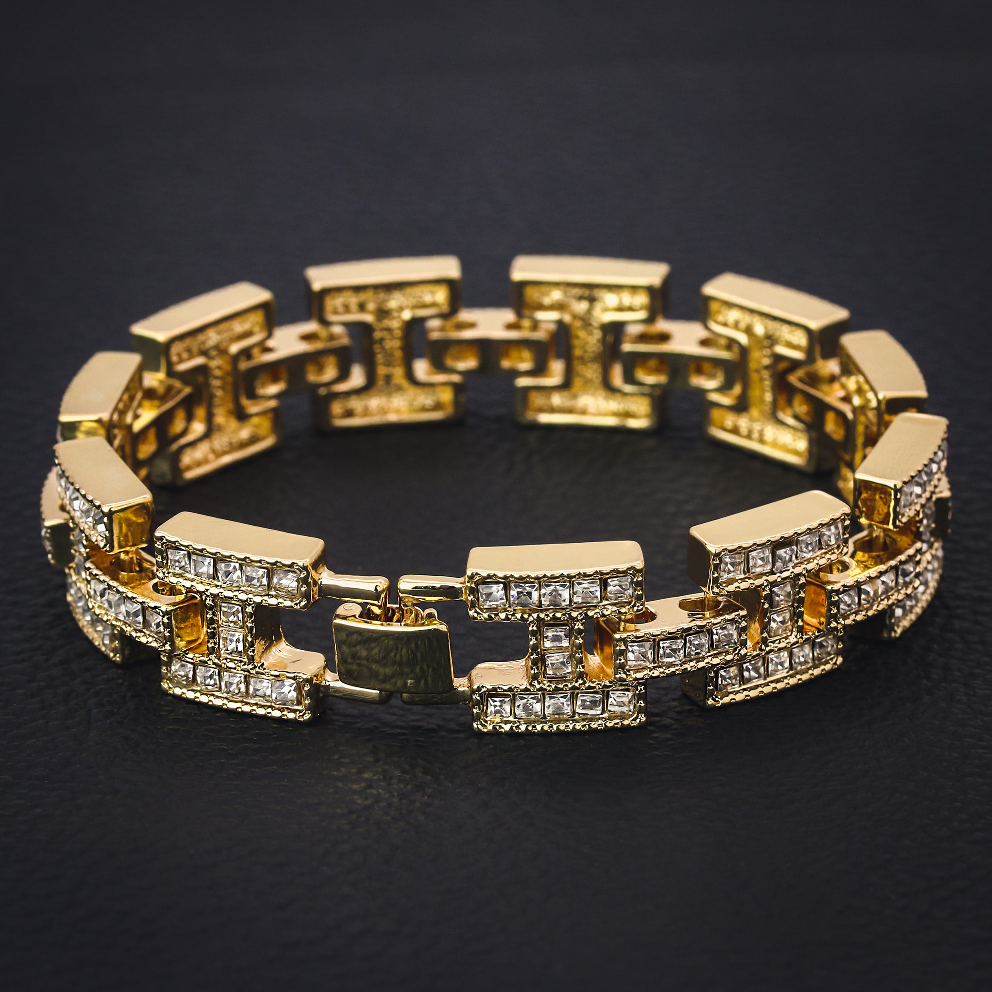Thick BRACELET Diamond Cut H 14k Gold Plated 15 mm 9"