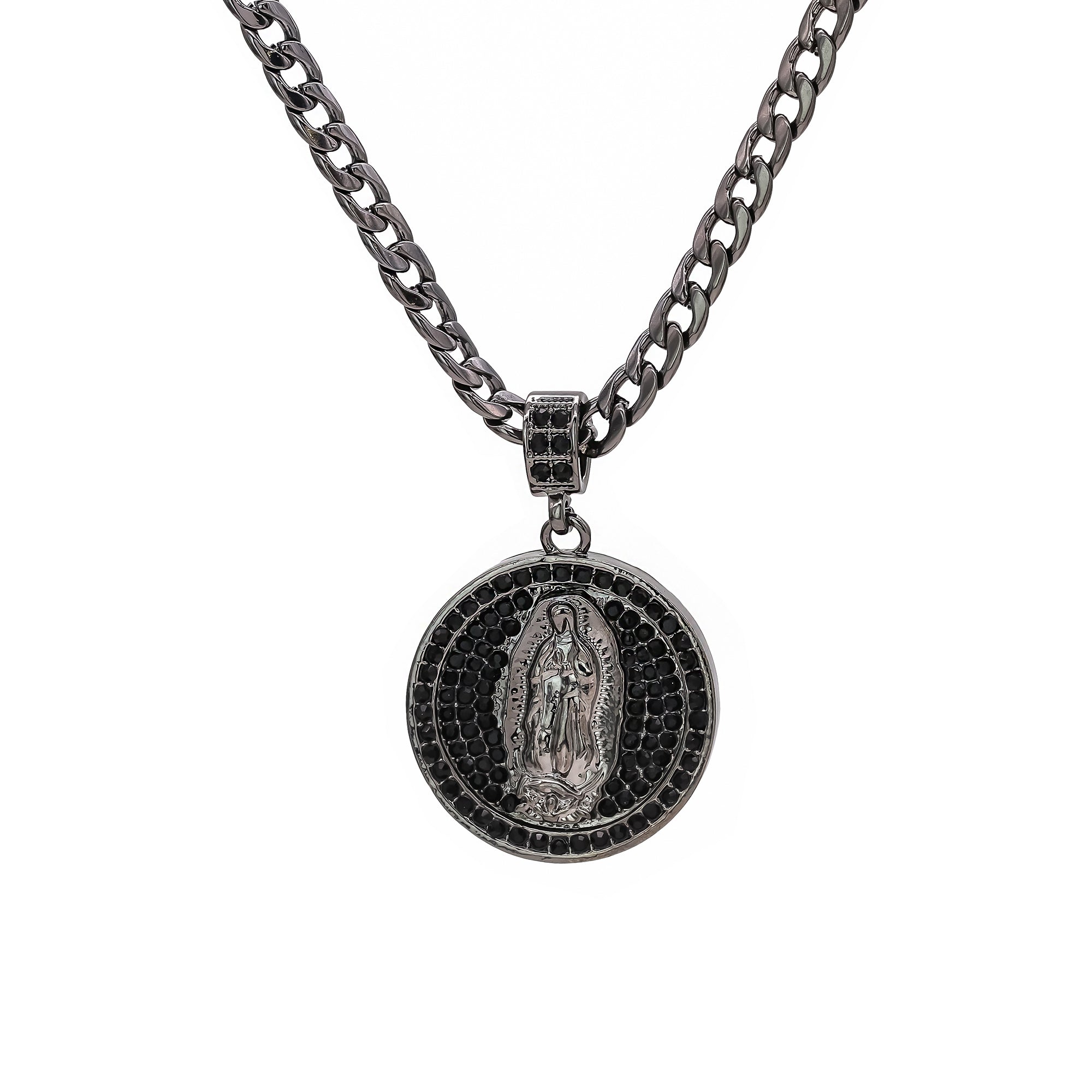 Guadalupe Pendant 4mm 24" Cuban Chain Hema Plated