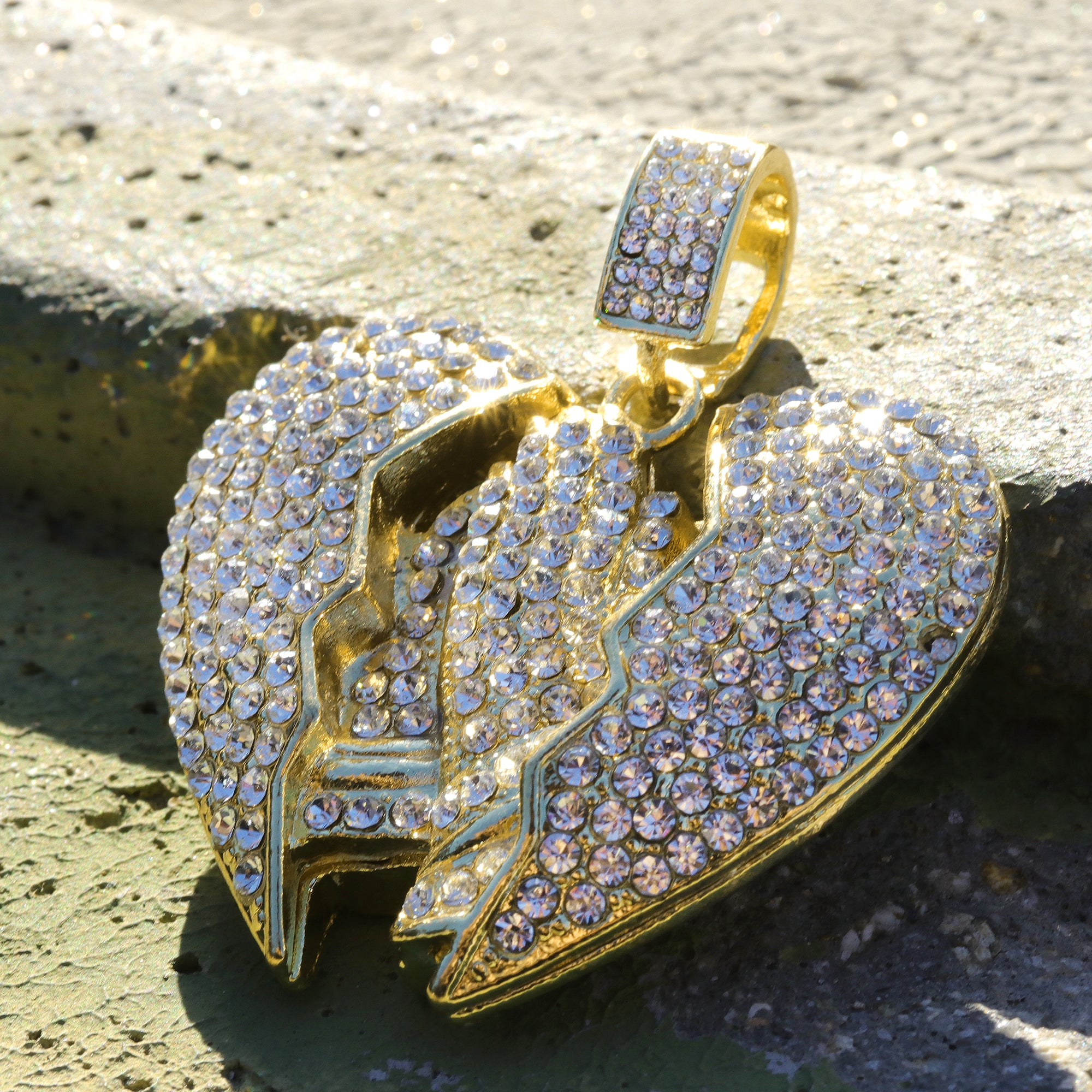 Iced Prayer Hands w/ Broken Heart Pendant Only Jewelry Hip Hop Style 18k Gold Plated