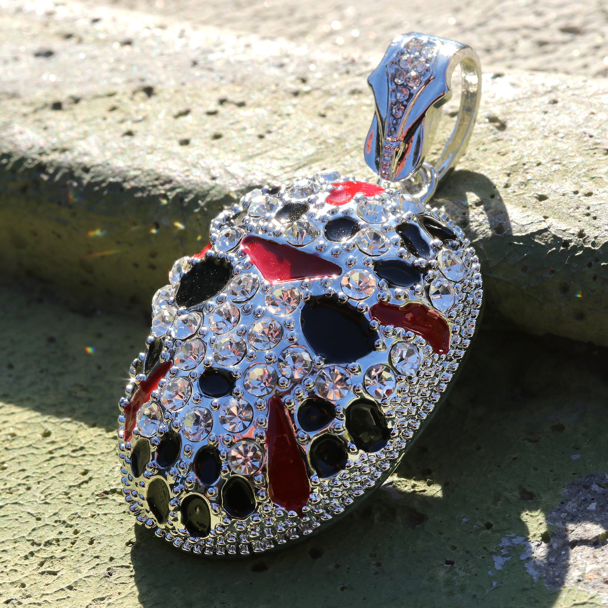 Iced Ski Mask Pendant Only Jewelry Hip Hop Style 18k White Gold Plated