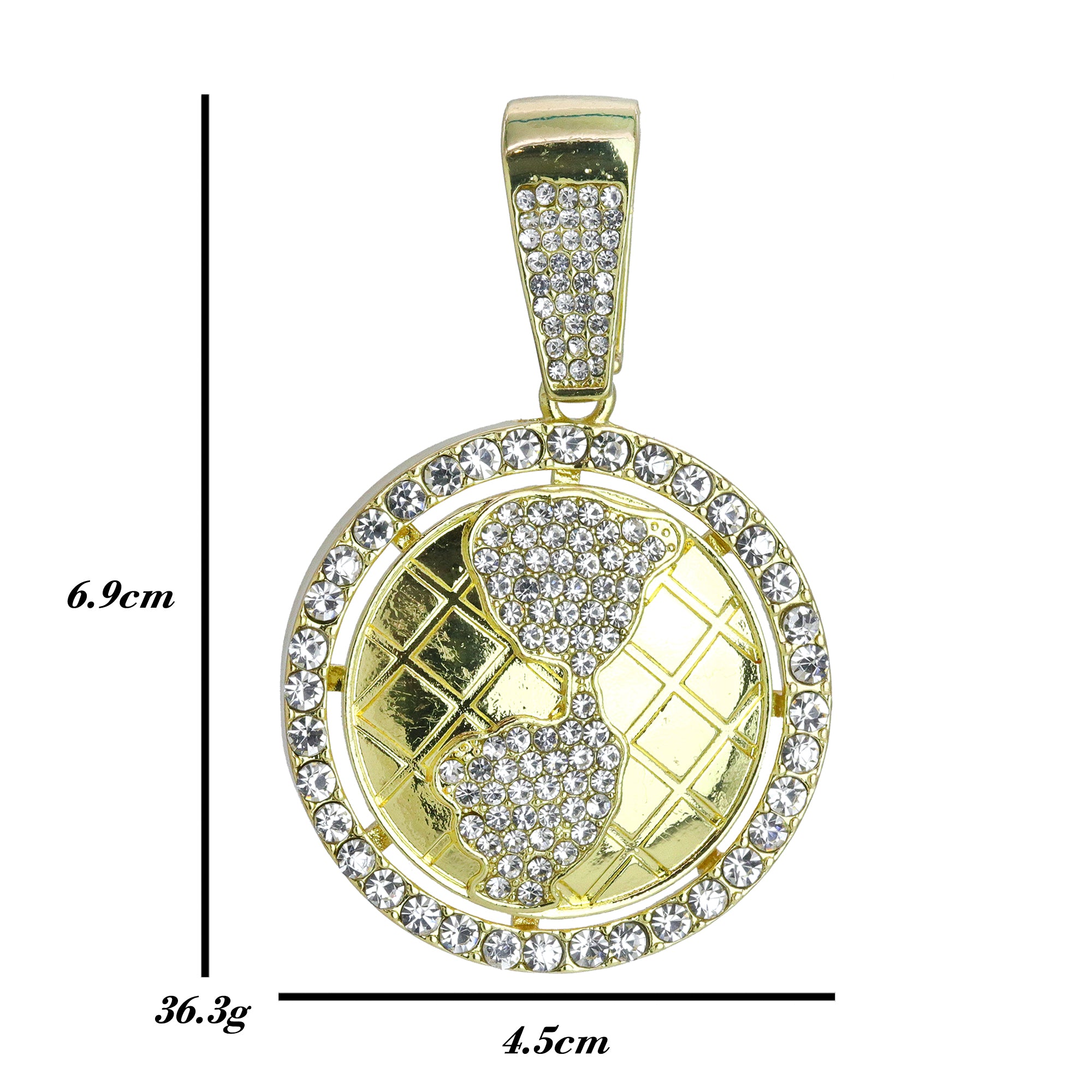 Iced Earth Globe Pendant Only Jewelry Hip Hop Style 18k Gold Plated