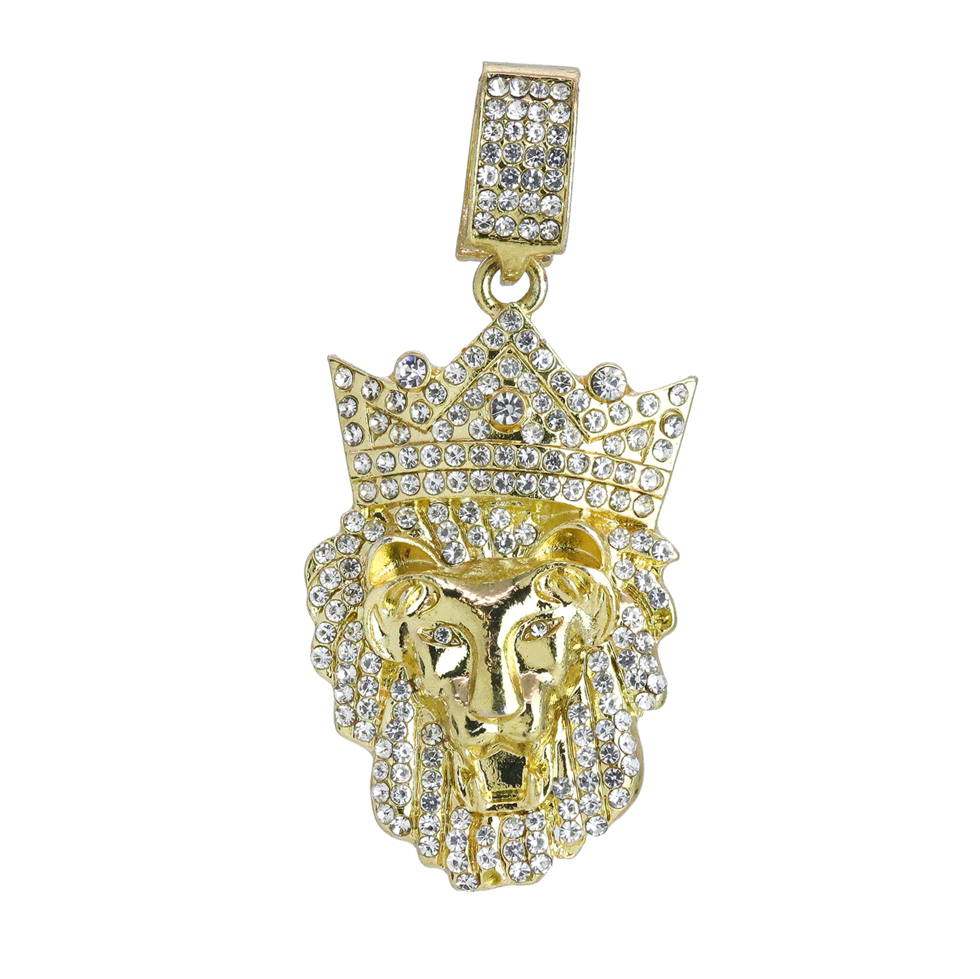 Iced Crown Lion Head Pendant Only Jewelry Hip Hop Style 18k Gold Plated