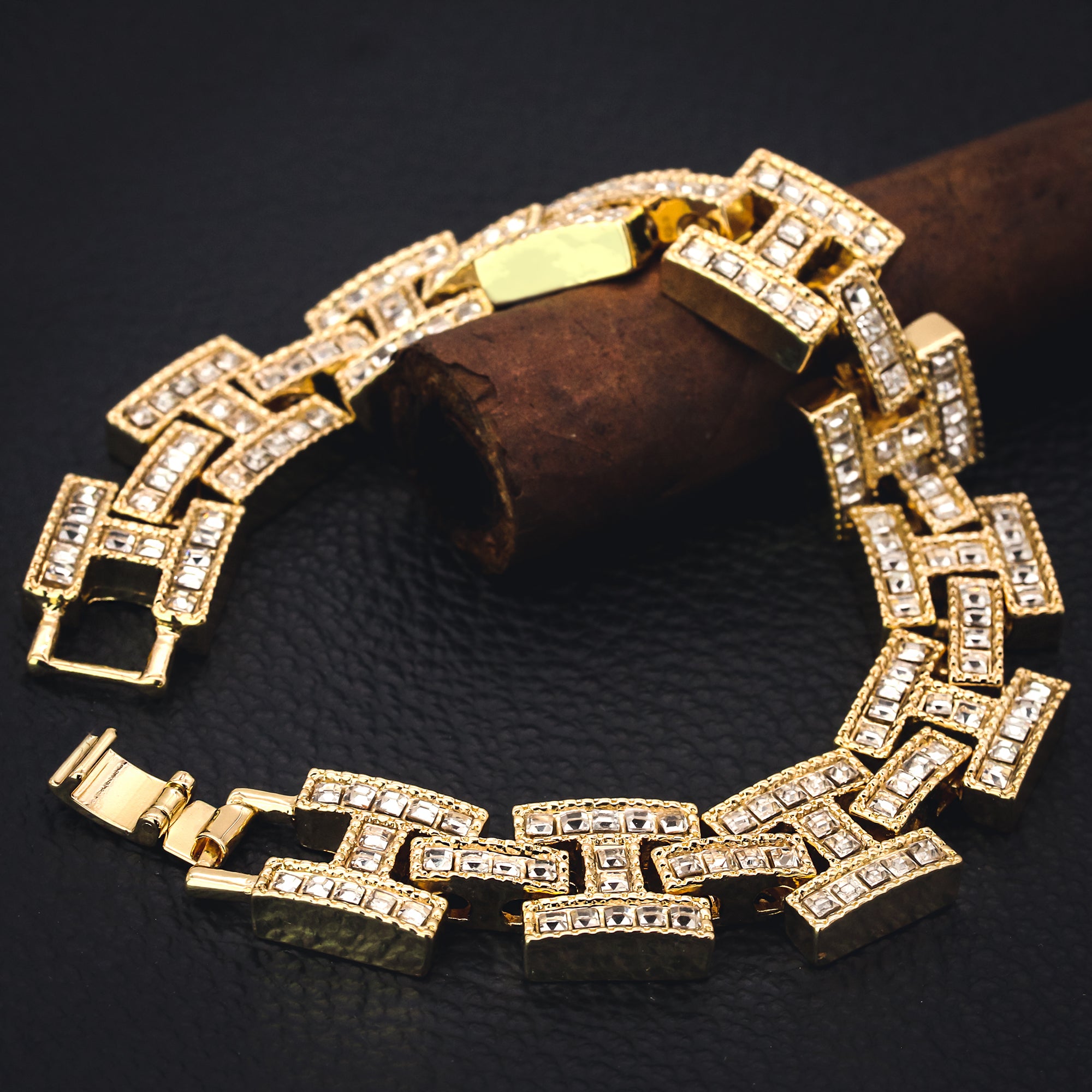 Thick BRACELET Diamond Cut H 14k Gold Plated 15 mm 9"