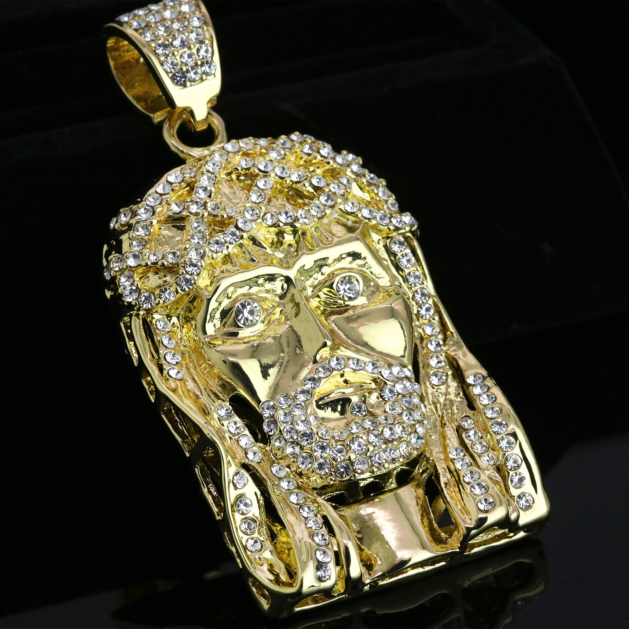 Crown Bearded Jesus Pendant & Iced Cuban CZ Chain Necklace – Hip Hop Jewelry for Men – 18"-24" – Perfect for Daily Wear and Special Occasions