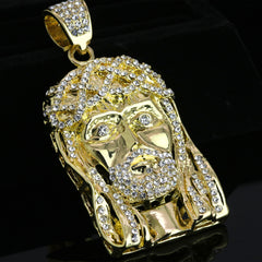 Crown Bearded Jesus Pendant & Iced Cuban CZ Chain Necklace – Hip Hop Jewelry for Men – 18"-24" – Perfect for Daily Wear and Special Occasions