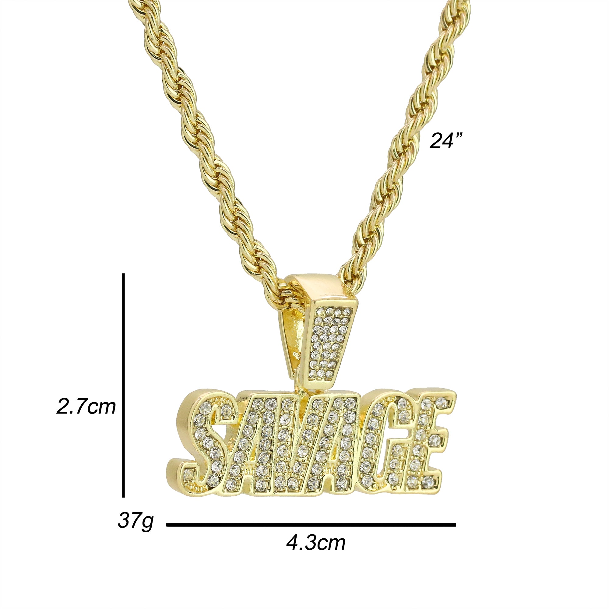 Cz SAVAGE Pendant Rope Chain Men's Hip Hop 18k Cz Jewelry Necklace Choker