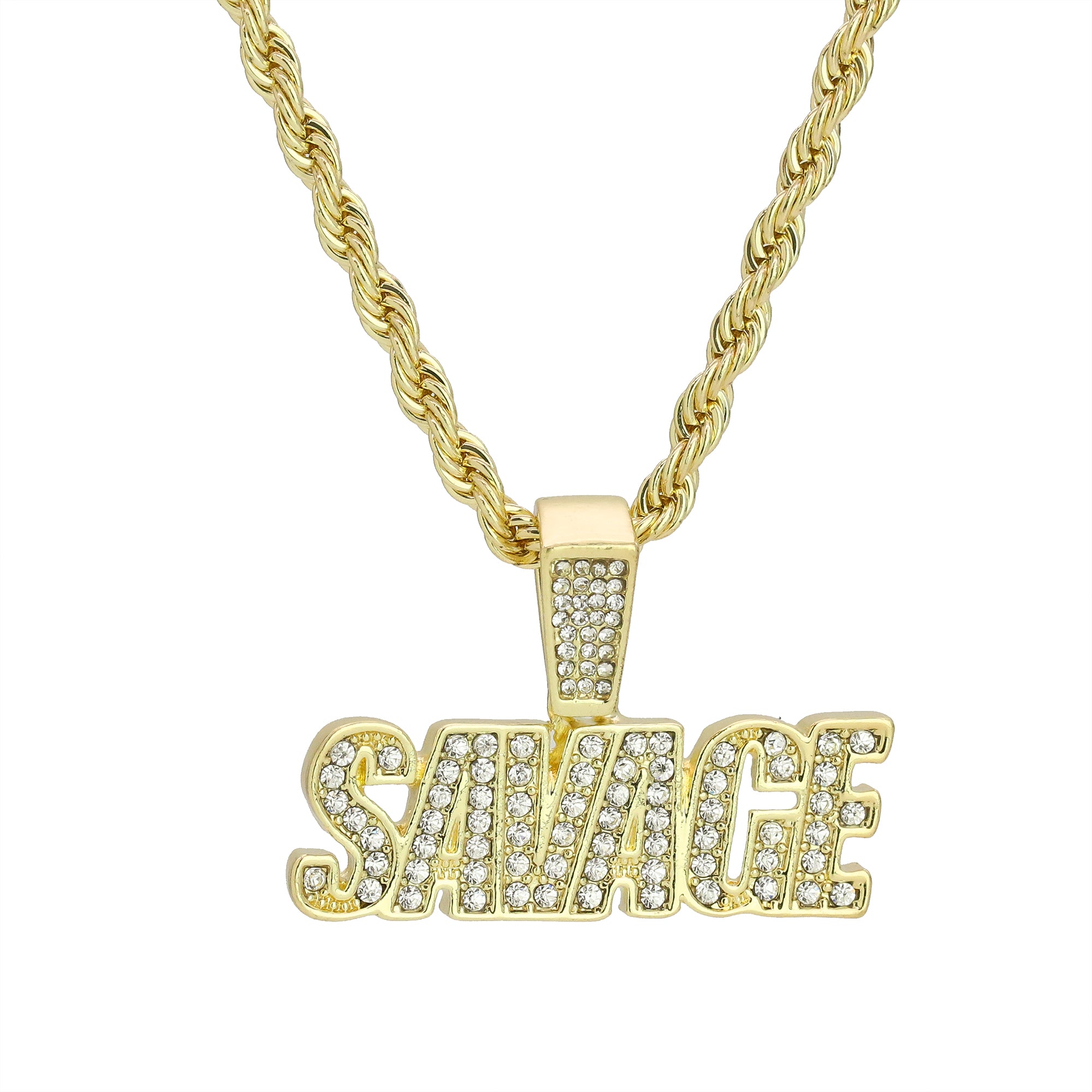 Cz SAVAGE Pendant Rope Chain Men's Hip Hop 18k Cz Jewelry Necklace Choker