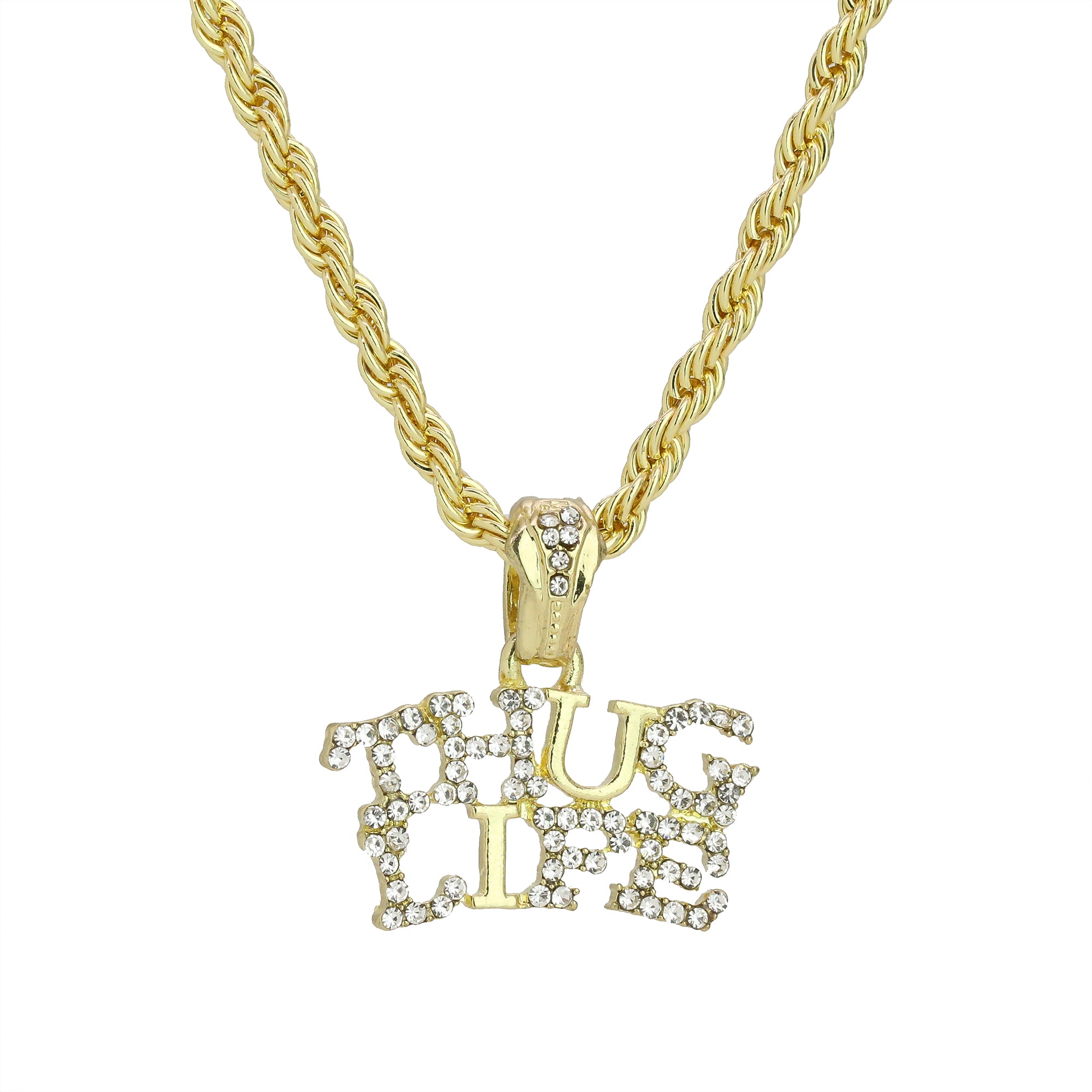 Cz Thug Life Pendant 24" Rope Chain Men's Hip Hop Style 18k Jewelry Necklace
