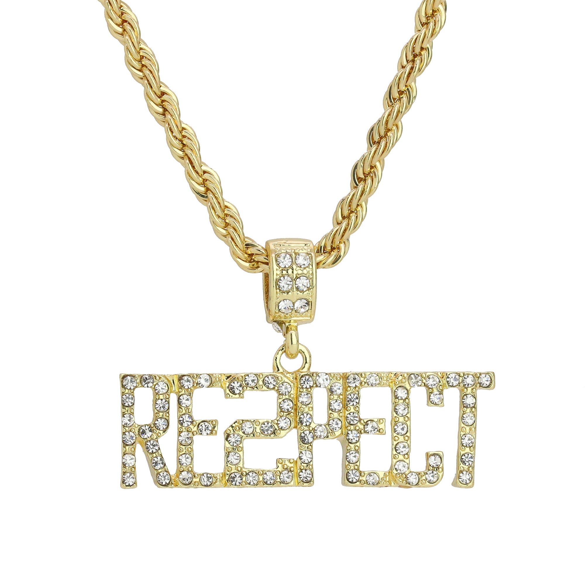 Cz Respect Pendant 24" Rope Chain Men's Hip Hop Style 18k Jewelry Necklace