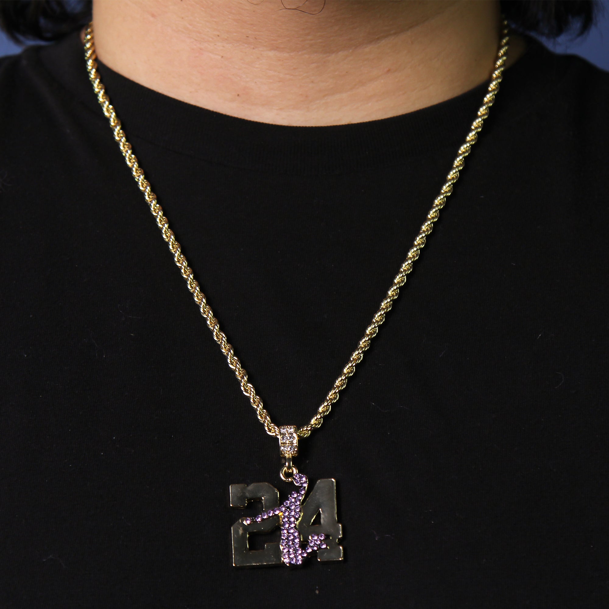 PP Cz 24 Jump Pendant 24" Rope Chain Men's Hip Hop Style 18k Jewelry Necklace