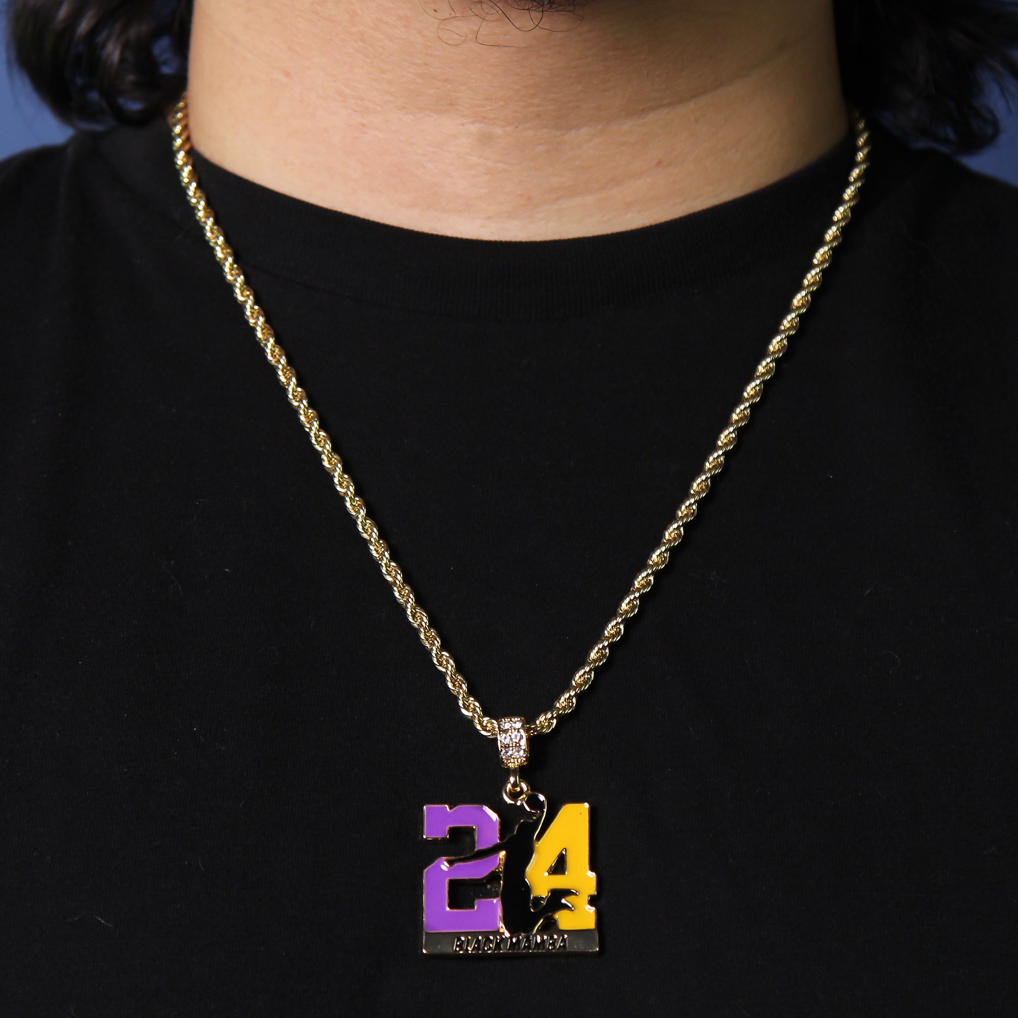 3 Tone 24 Mamba Pendant Rope Chain Men's Hip Hop 18k Cz Jewelry Necklace Choker