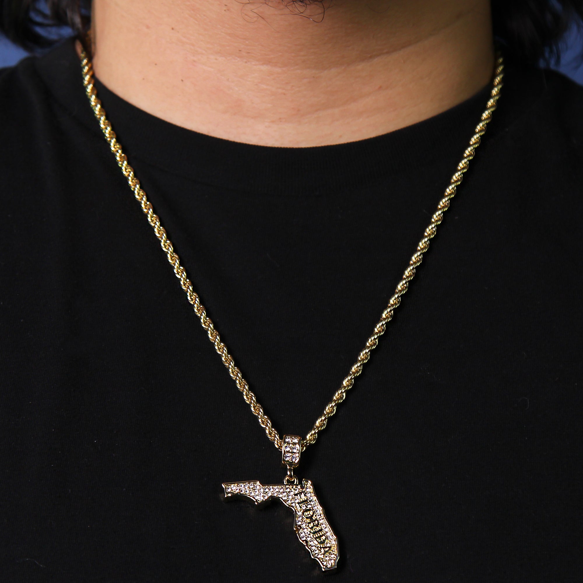 Cz Florida Pendant 24" Rope Chain Men's Hip Hop Style 18k Jewelry Necklace