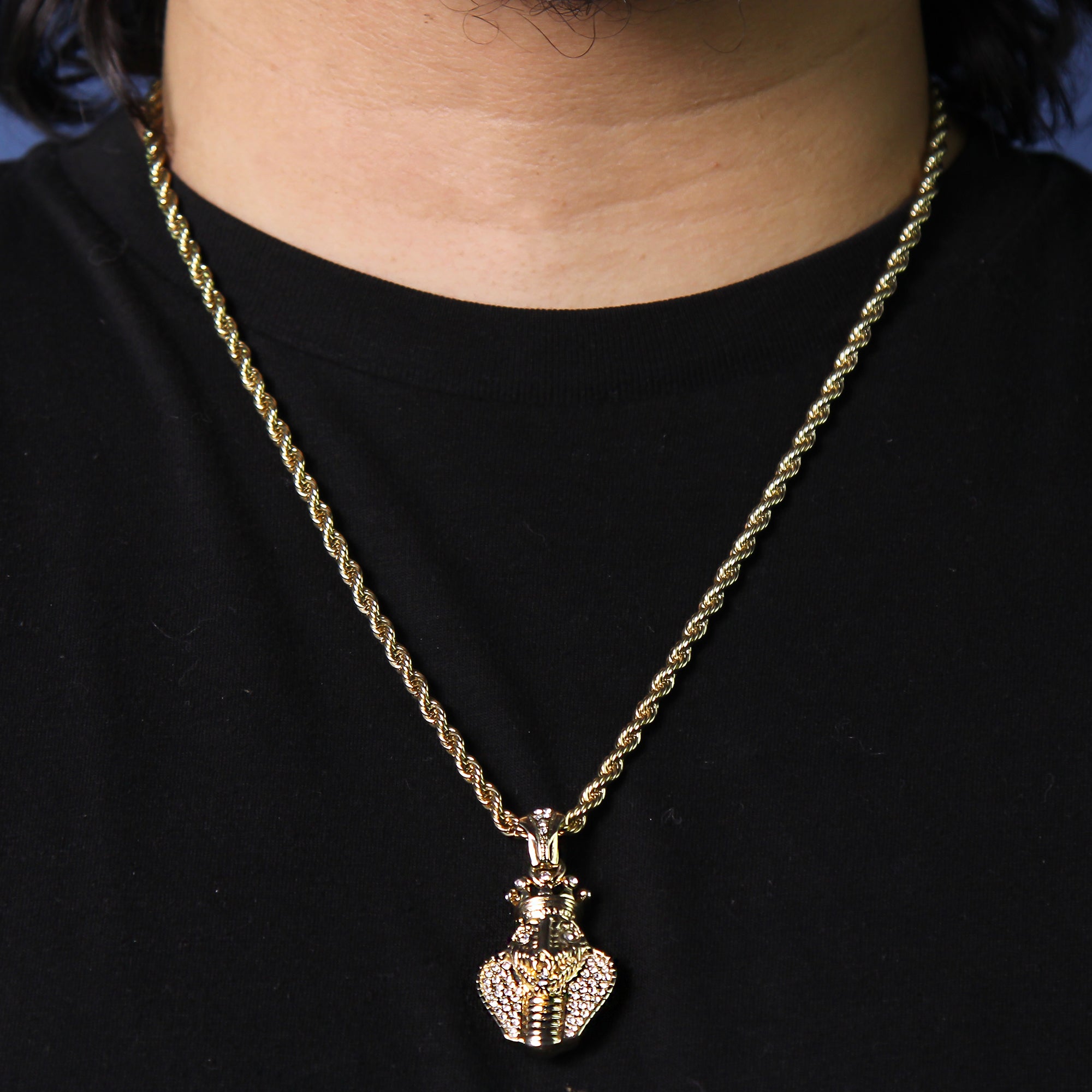 Cz Cobra King Pendant 24" Rope Chain Men's Hip Hop Style 18k Jewelry Necklace