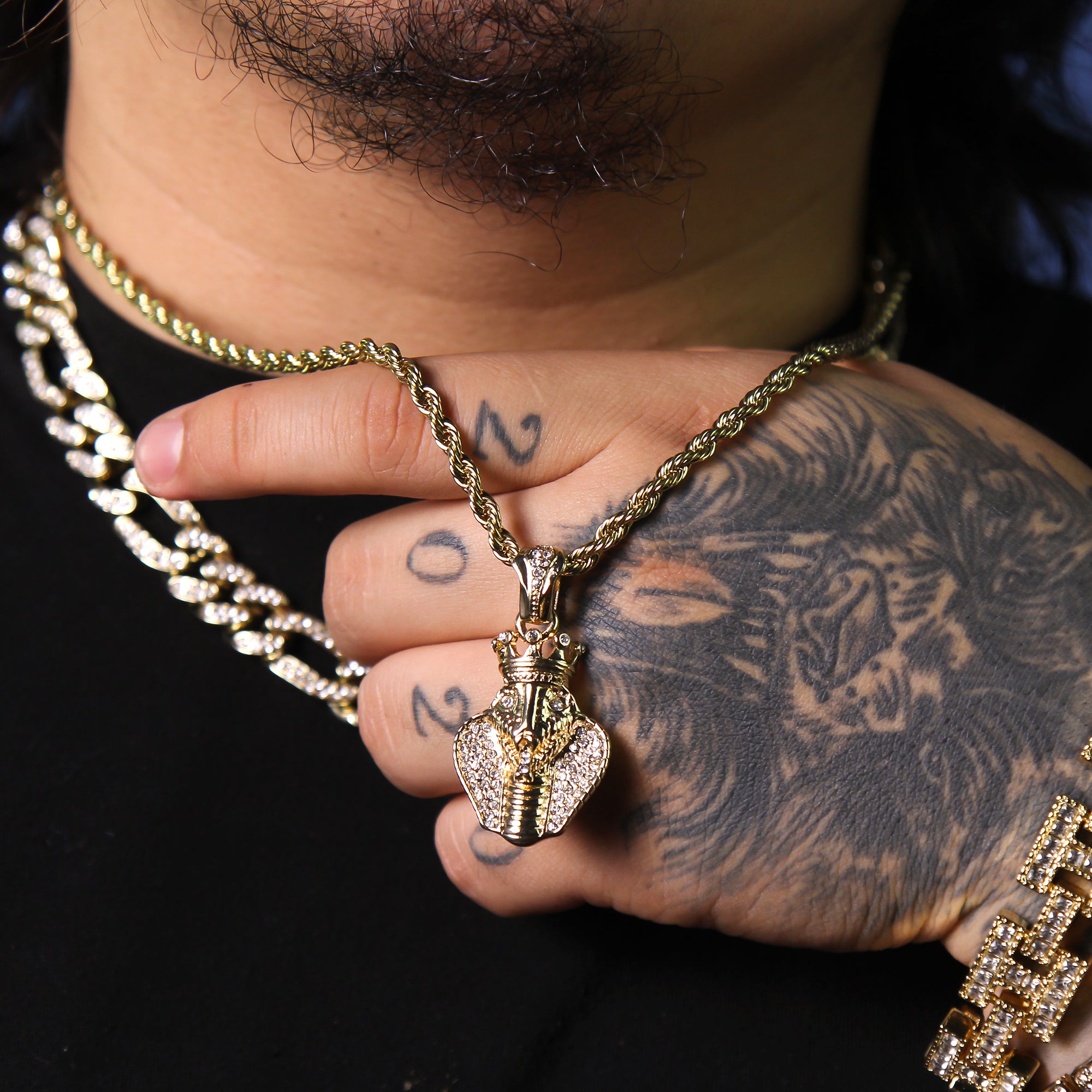 Cz Cobra King Pendant 24" Rope Chain Men's Hip Hop Style 18k Jewelry Necklace