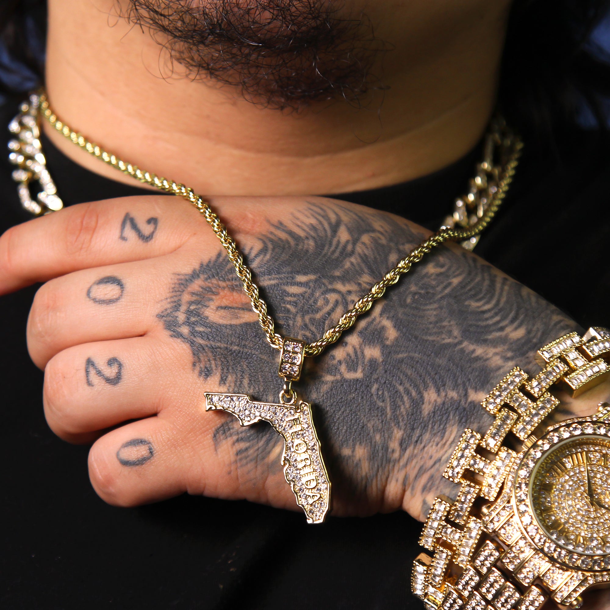 Cz Florida Pendant 24" Rope Chain Men's Hip Hop Style 18k Jewelry Necklace