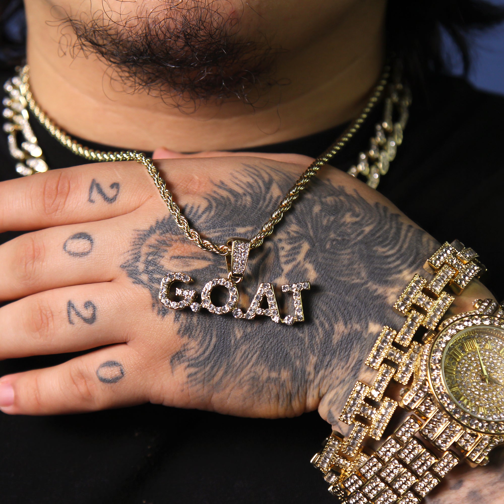 Cz G.O.A.T Pendant 24" Rope Chain Men's Hip Hop Style 18k Jewelry Necklace