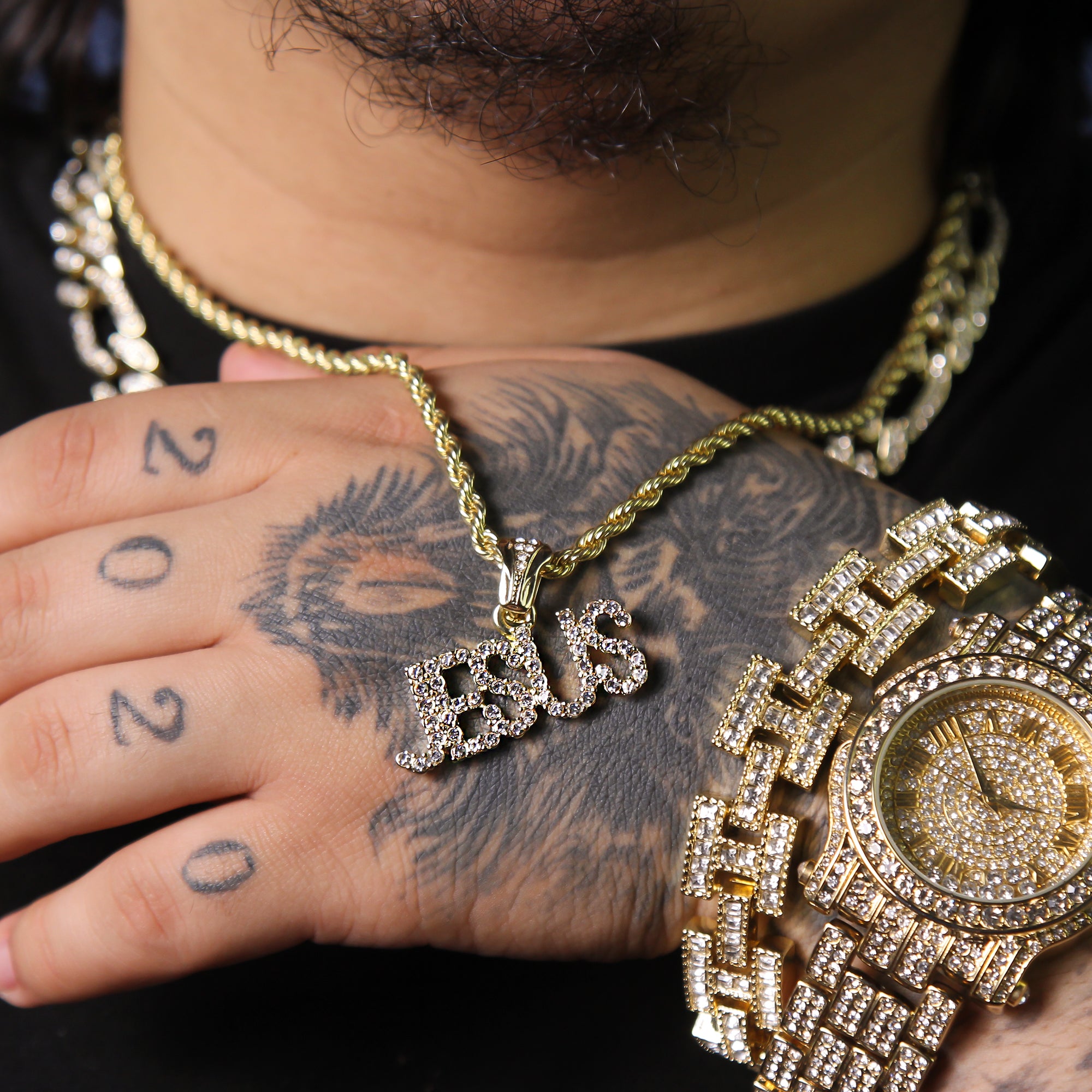 Cz Jesus Pendant Rope Chain Men's Hip Hop 18k Cz Jewelry Necklace Choker
