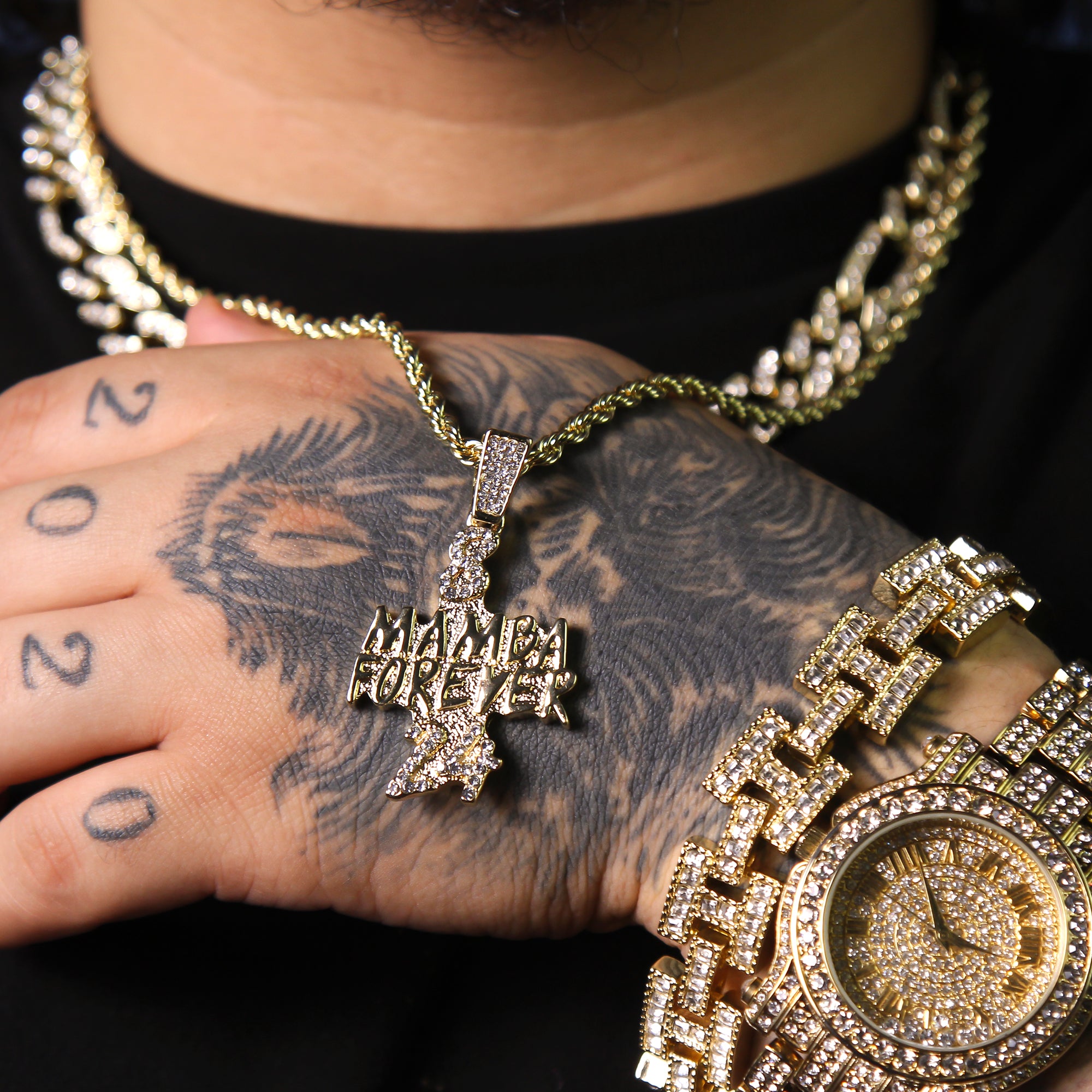 Cz Mamba Forever 8,24 Pendant Rope Chain Men's Hip Hop 18k Cz Jewelry Necklace