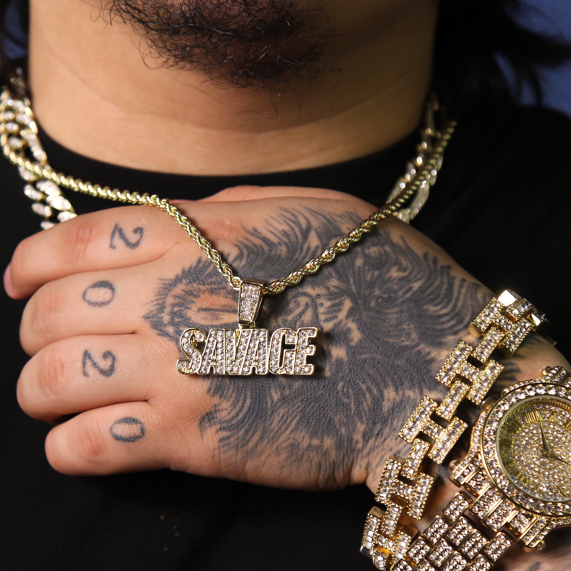 Cz SAVAGE Pendant Rope Chain Men's Hip Hop 18k Cz Jewelry Necklace Choker