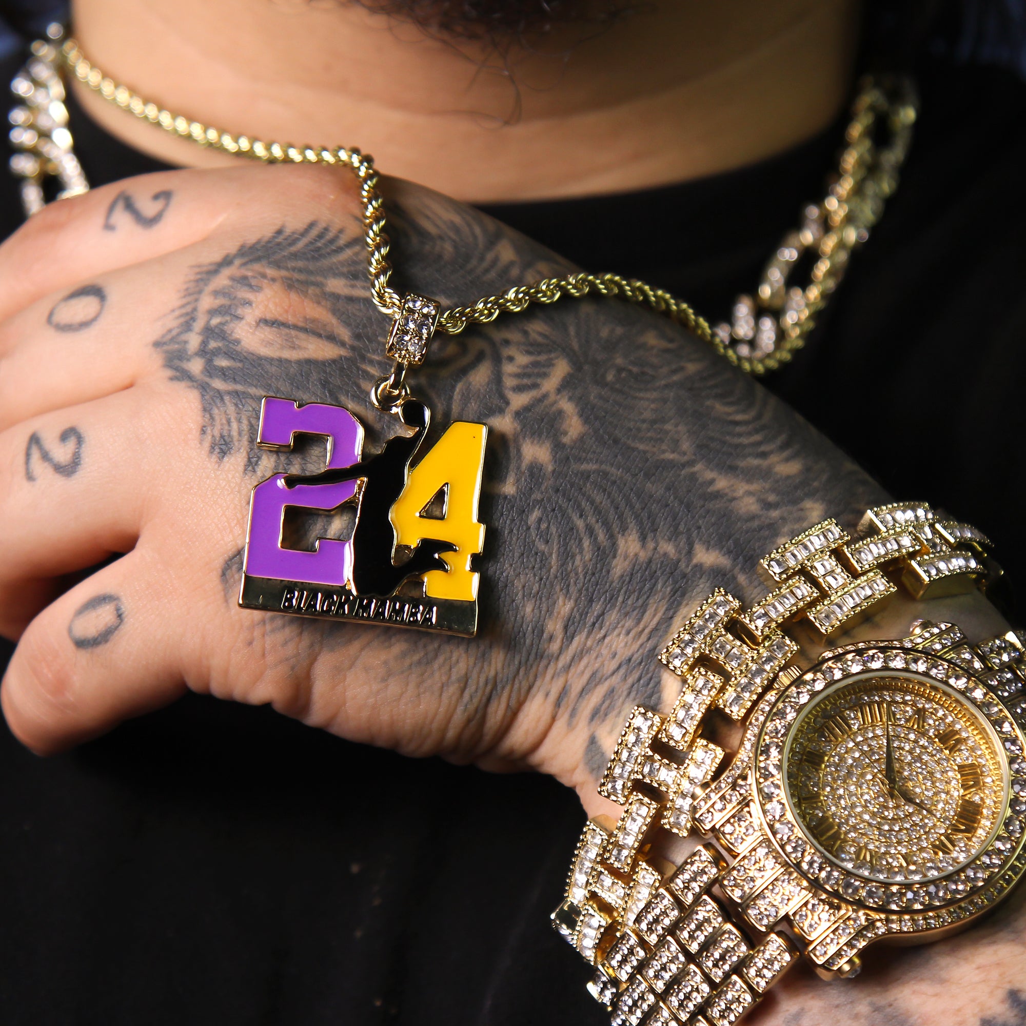 3 Tone 24 Mamba Pendant Rope Chain Men's Hip Hop 18k Cz Jewelry Necklace Choker