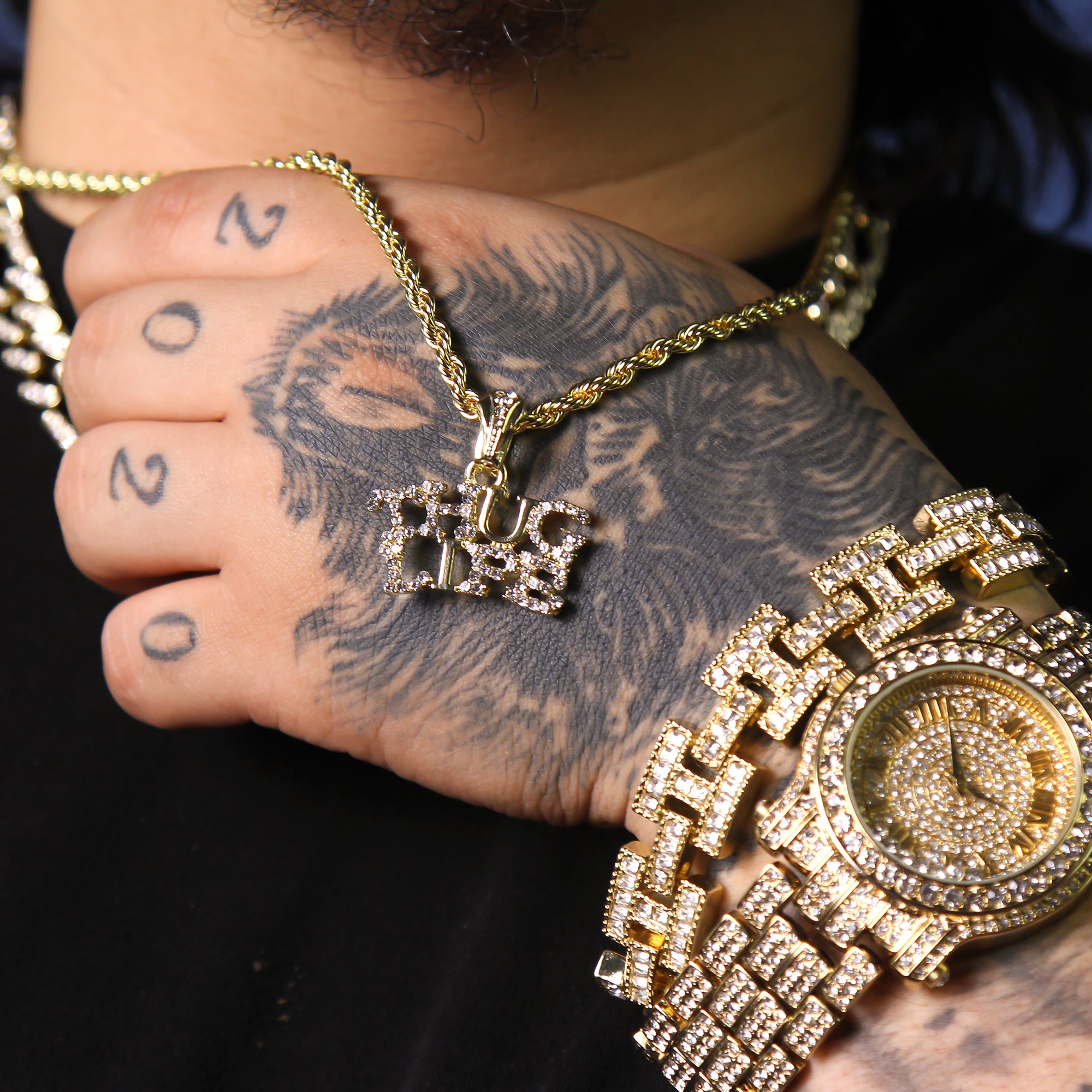 Cz Thug Life Pendant 24" Rope Chain Men's Hip Hop Style 18k Jewelry Necklace