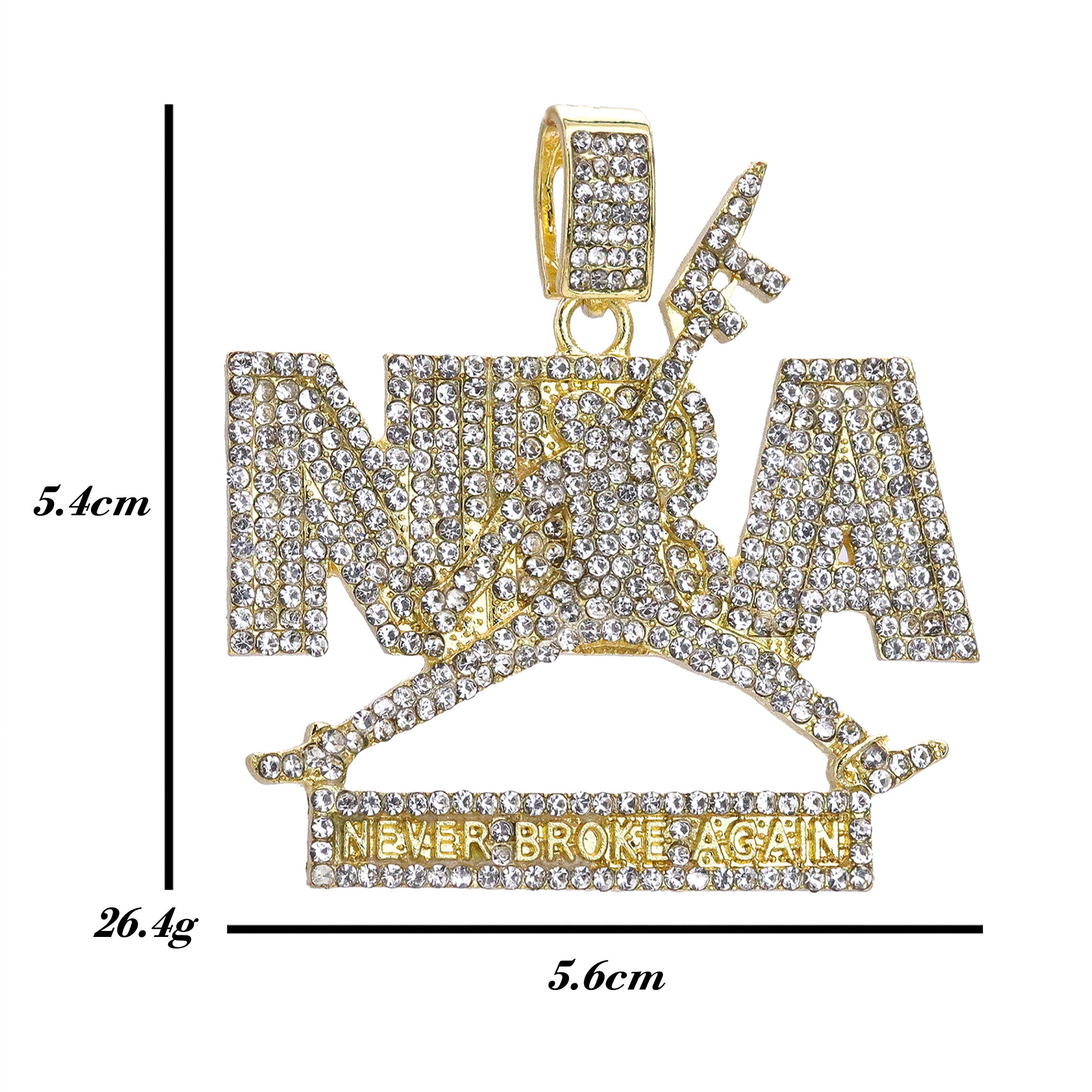 Hip Hop Iced Lab Diamond 18k Gold plated Never Brok Again Charm Pendant