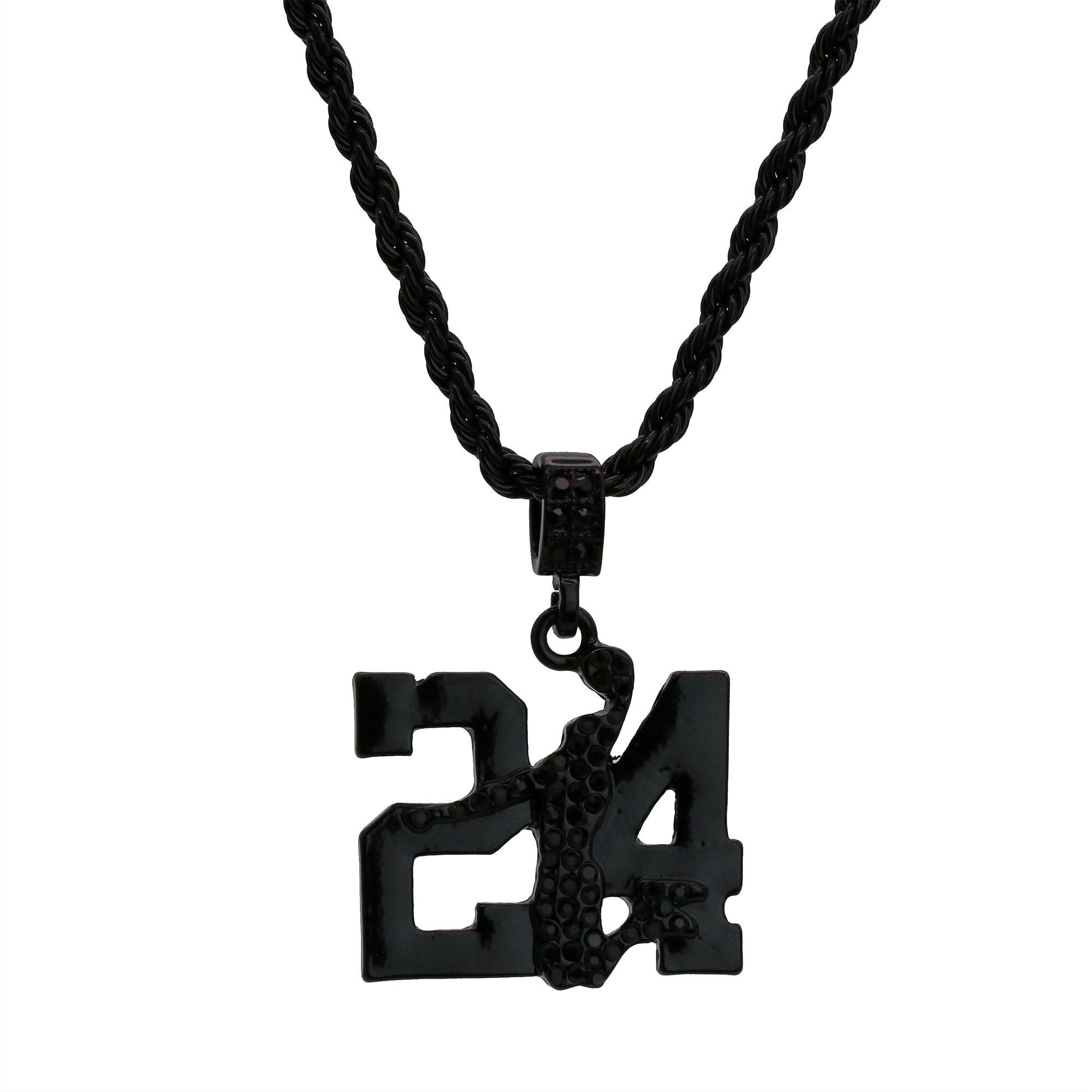Black Cz 24 Jump Pendant 24" Rope Chain Men's Hip Hop Style 18k Jewelry Necklace