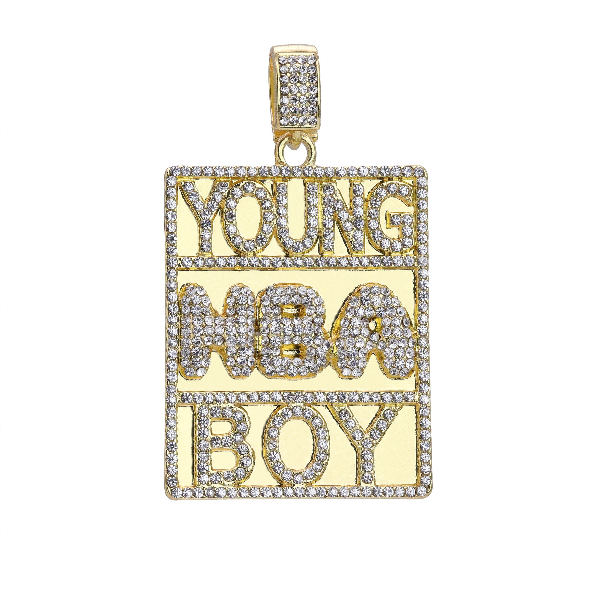 Hip Hop Iced Lab Diamond 18k Gold plated Never Brok Again Rectangle Charm Pendant