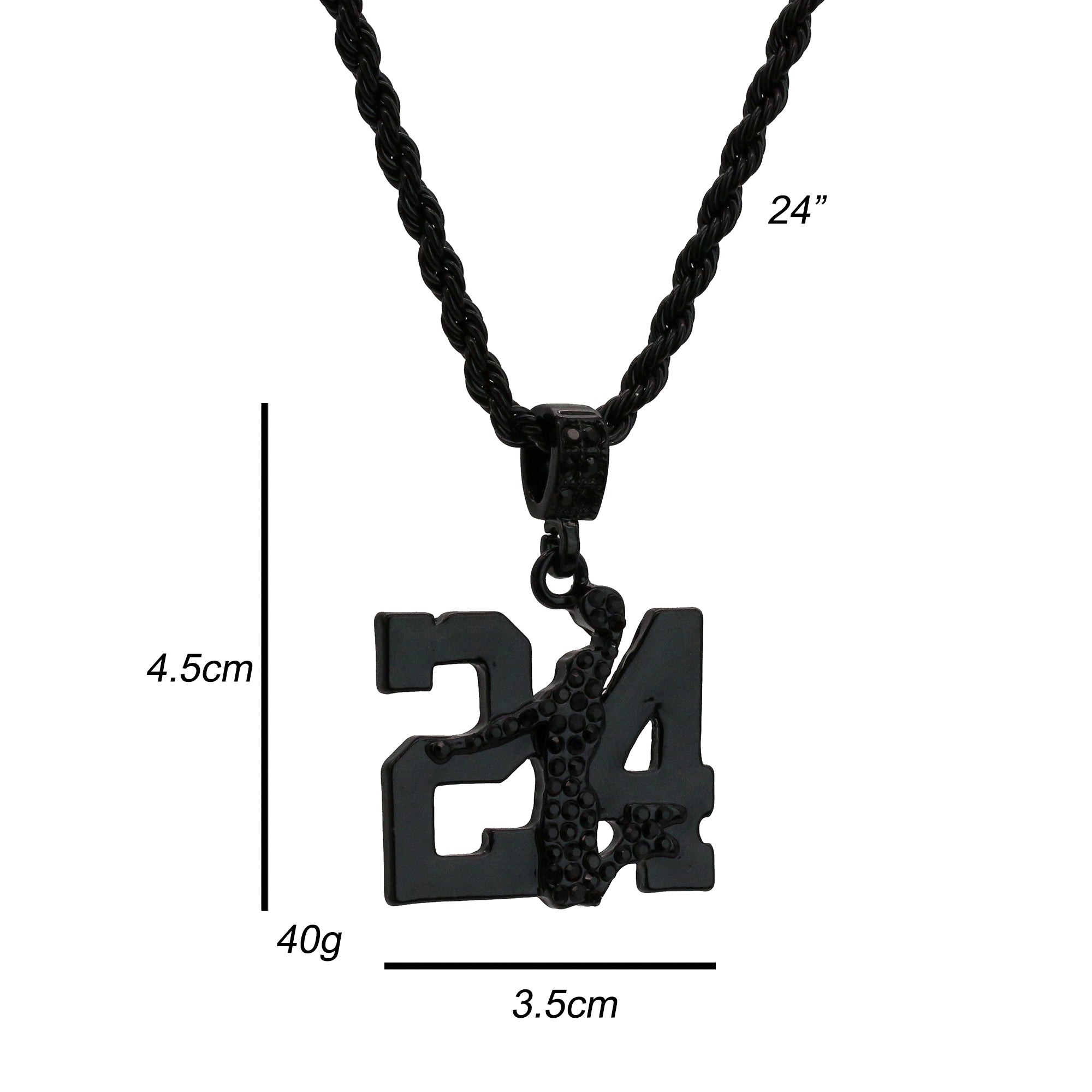 Black Cz 24 Jump Pendant 24" Rope Chain Men's Hip Hop Style 18k Jewelry Necklace