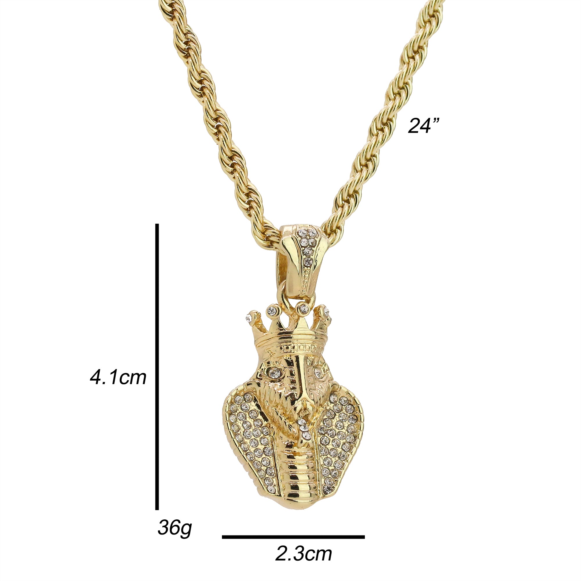 Cz Cobra King Pendant 24" Rope Chain Men's Hip Hop Style 18k Jewelry Necklace