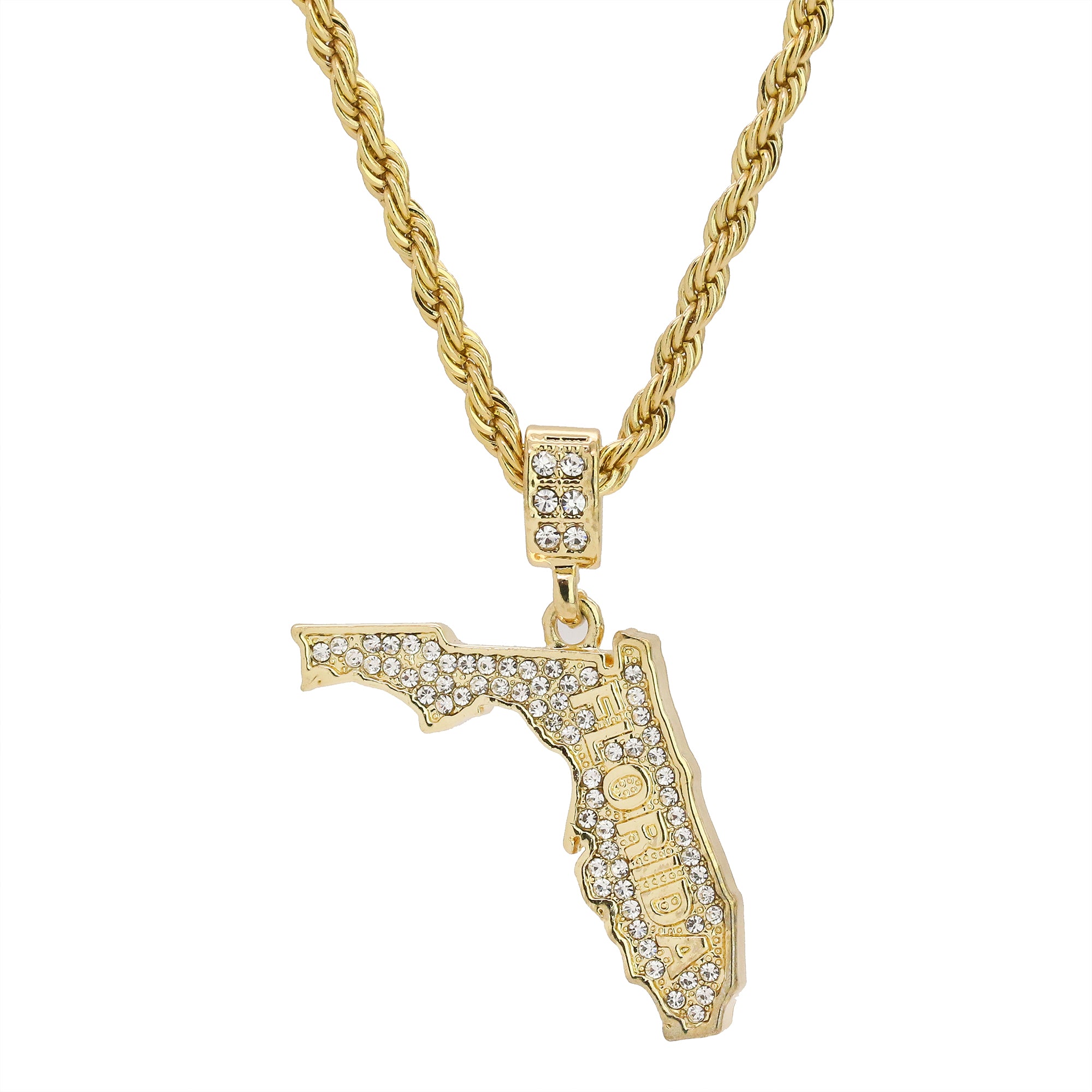 Cz Florida Pendant 24" Rope Chain Men's Hip Hop Style 18k Jewelry Necklace