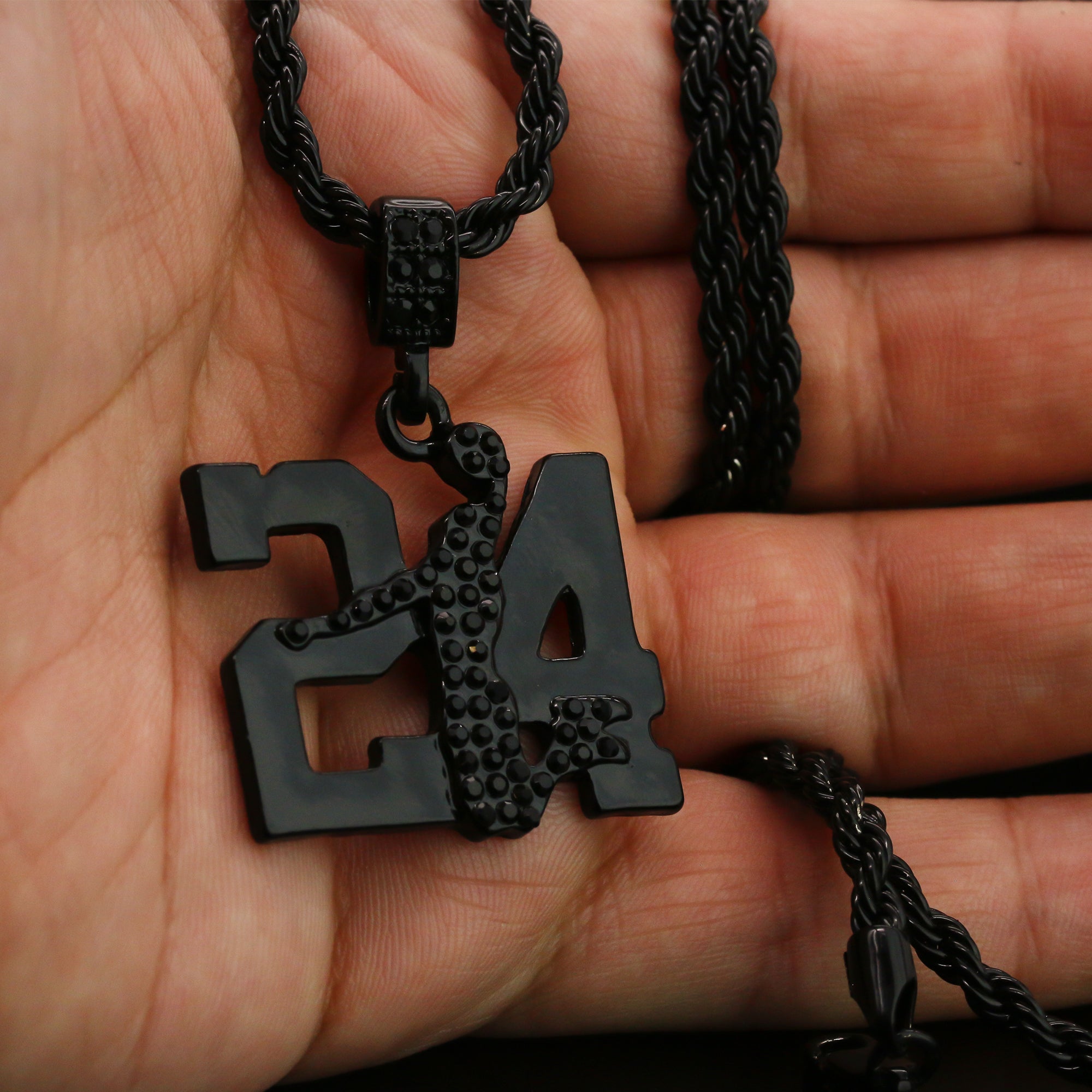 Black Cz 24 Jump Pendant 24" Rope Chain Men's Hip Hop Style 18k Jewelry Necklace