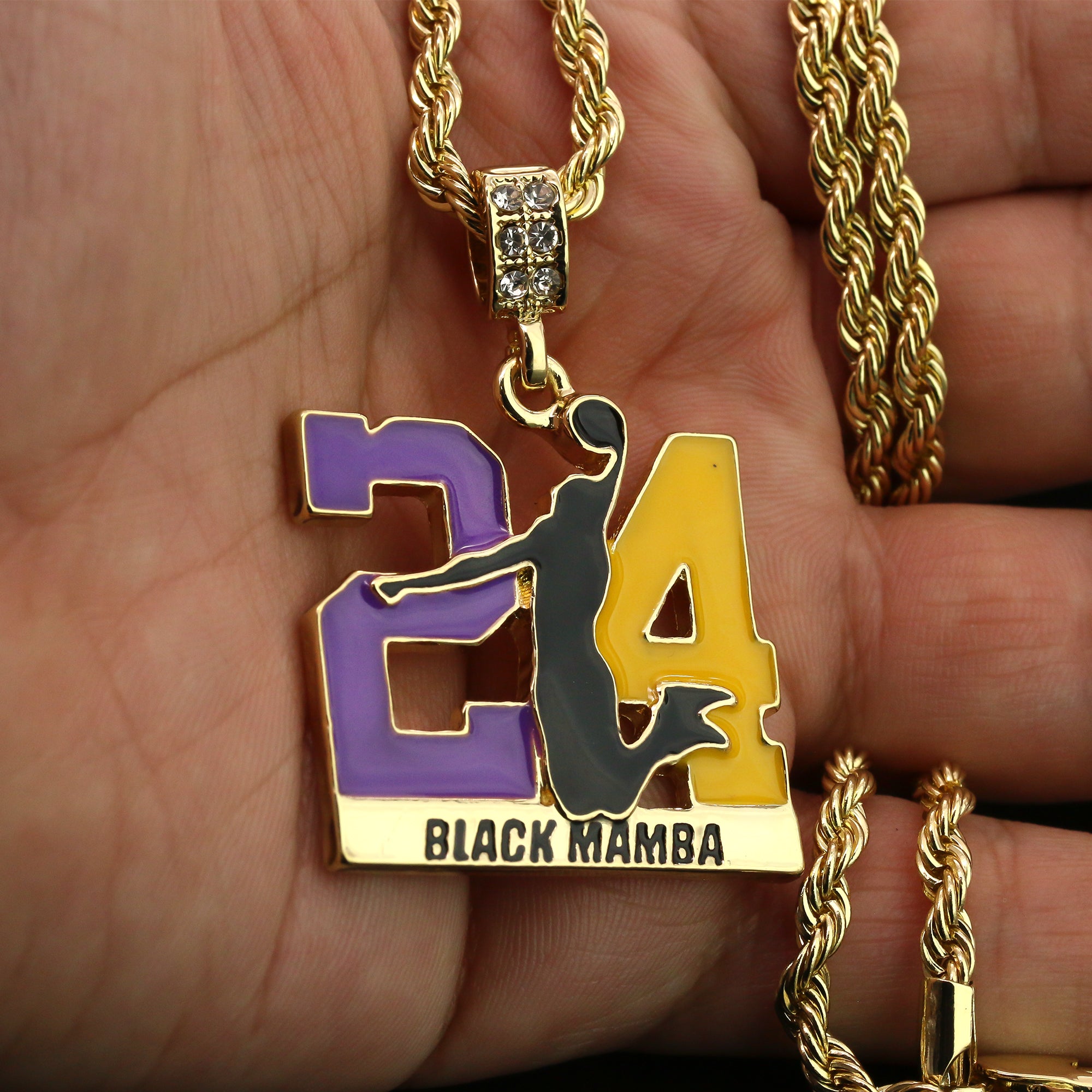 3 Tone 24 Mamba Pendant Rope Chain Men's Hip Hop 18k Cz Jewelry Necklace Choker