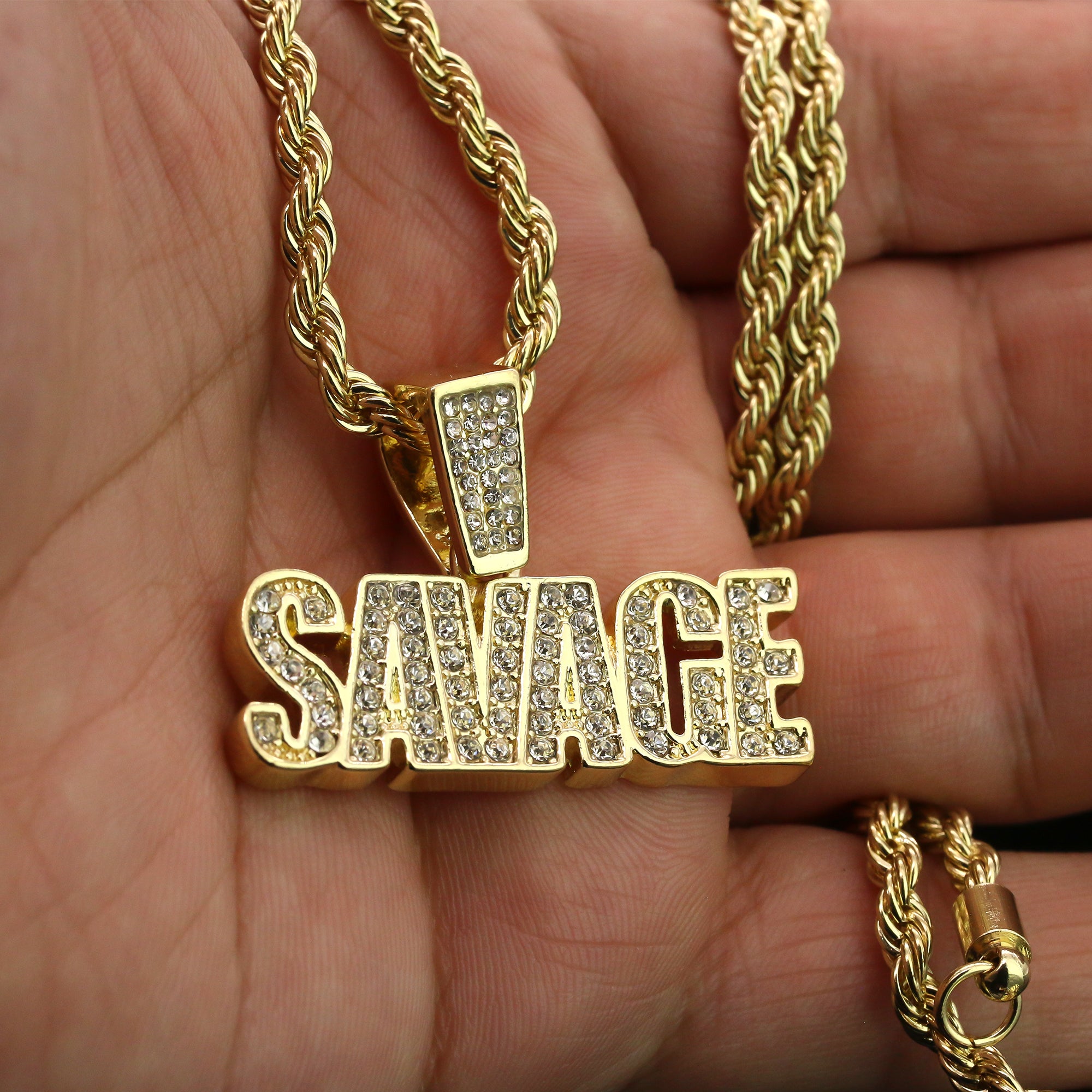 Cz SAVAGE Pendant Rope Chain Men's Hip Hop 18k Cz Jewelry Necklace Choker