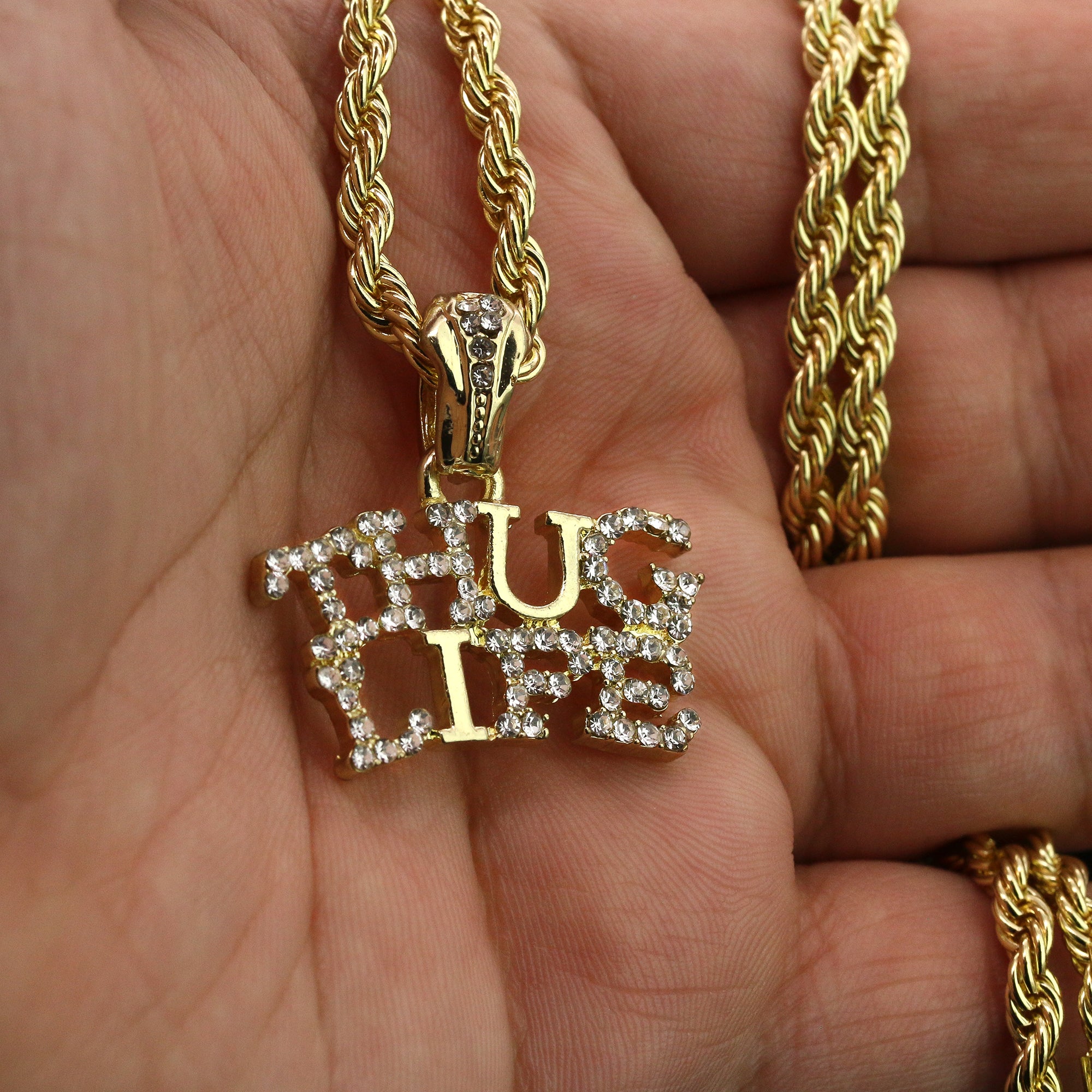 Cz Thug Life Pendant 24" Rope Chain Men's Hip Hop Style 18k Jewelry Necklace