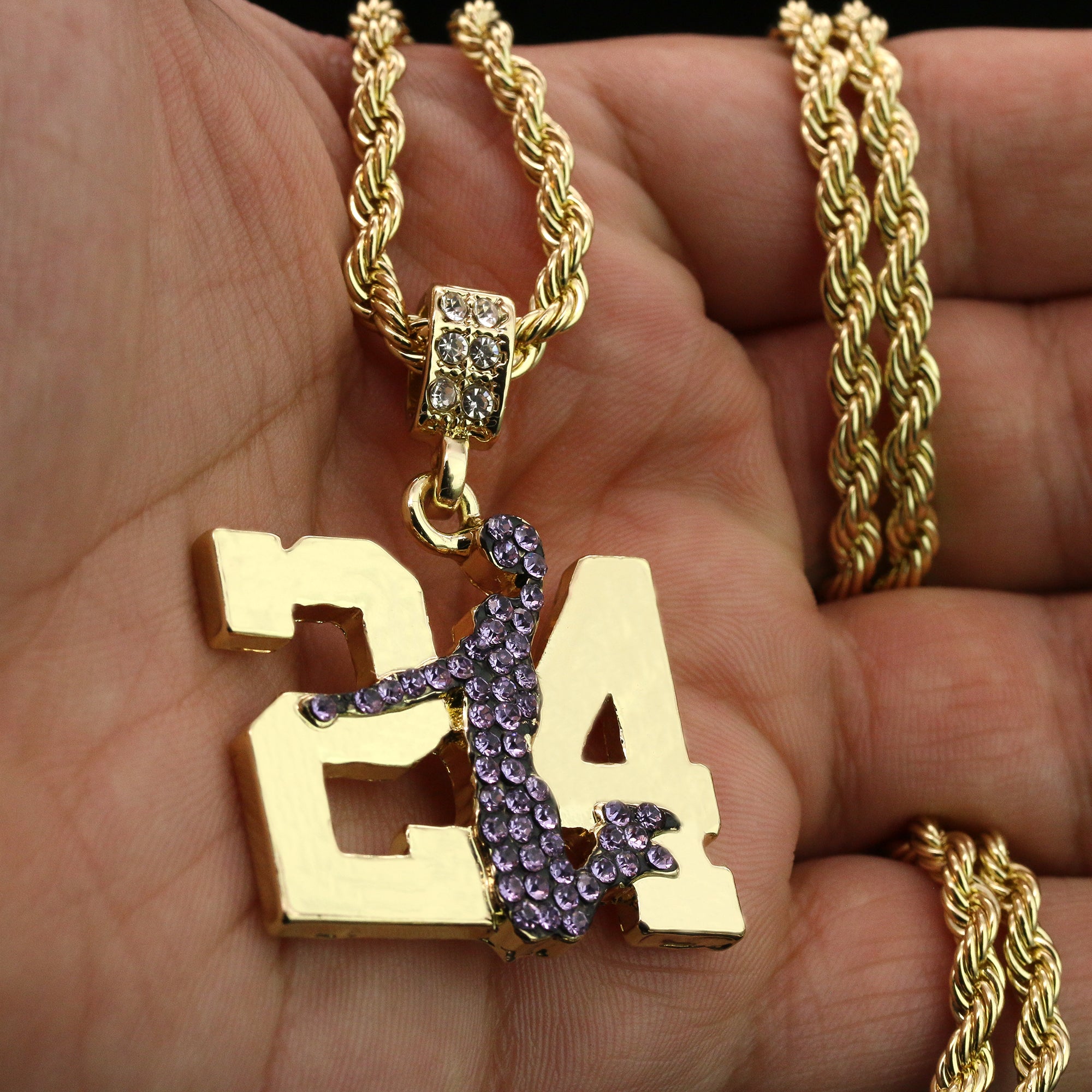 PP Cz 24 Jump Pendant 24" Rope Chain Men's Hip Hop Style 18k Jewelry Necklace