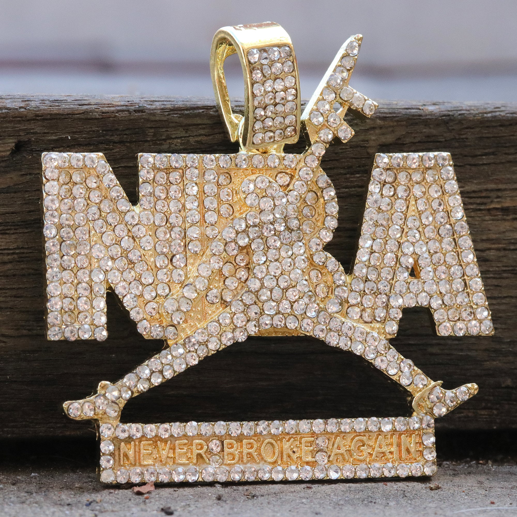 Hip Hop Iced Lab Diamond 18k Gold plated Never Brok Again Charm Pendant