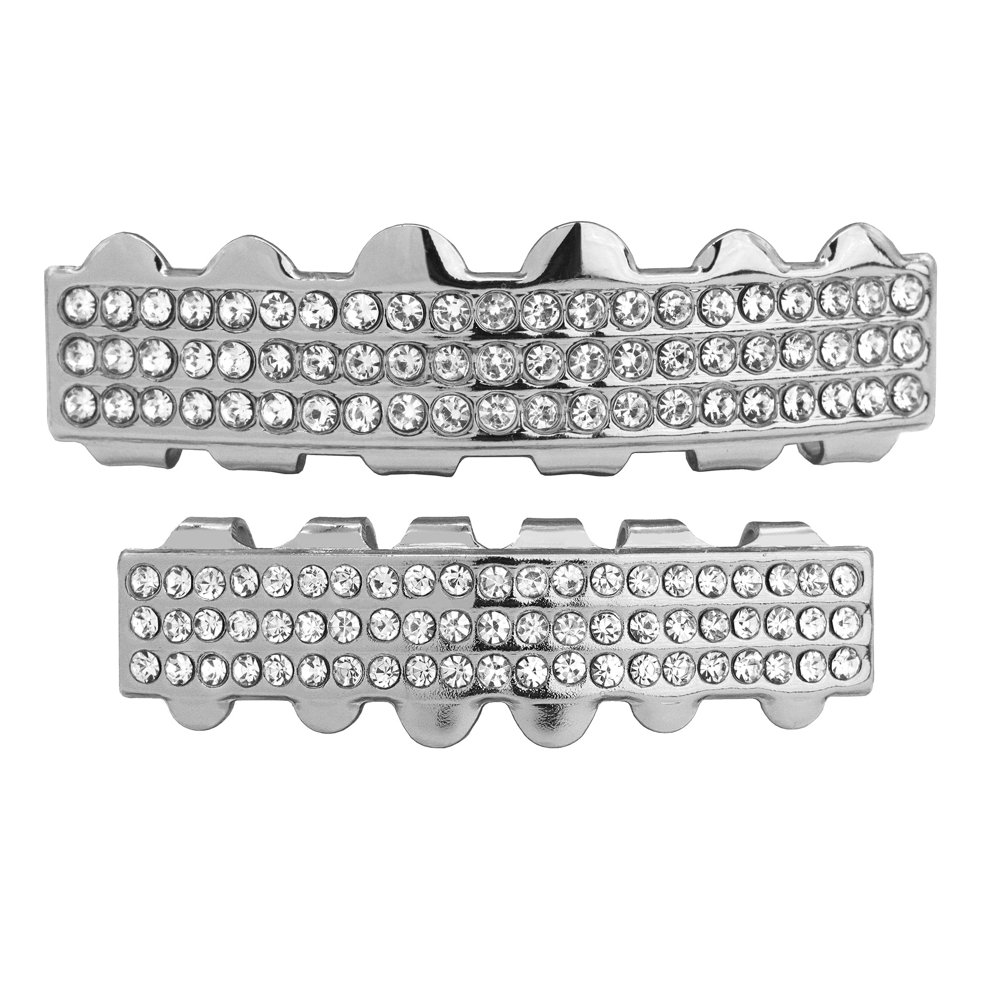 3 ROW 18k WHITE GOLD FULLY ICED TOP & BOTTOM GRILLZ