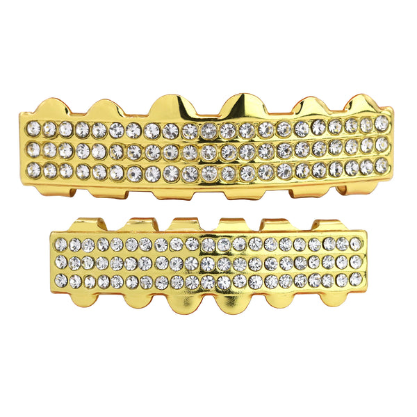 Grillz Iced | 3 ROW GOLD PLATED BEST GRILLZ TOP & BOTTOM