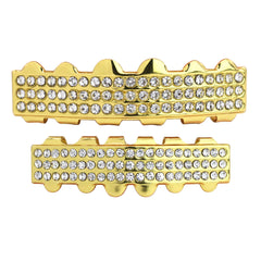 3 ROW 18k GOLD FULLY ICED TOP & BOTTOM GRILLZ