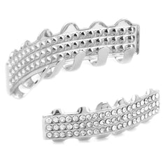 3 ROW 18k WHITE GOLD FULLY ICED TOP & BOTTOM GRILLZ