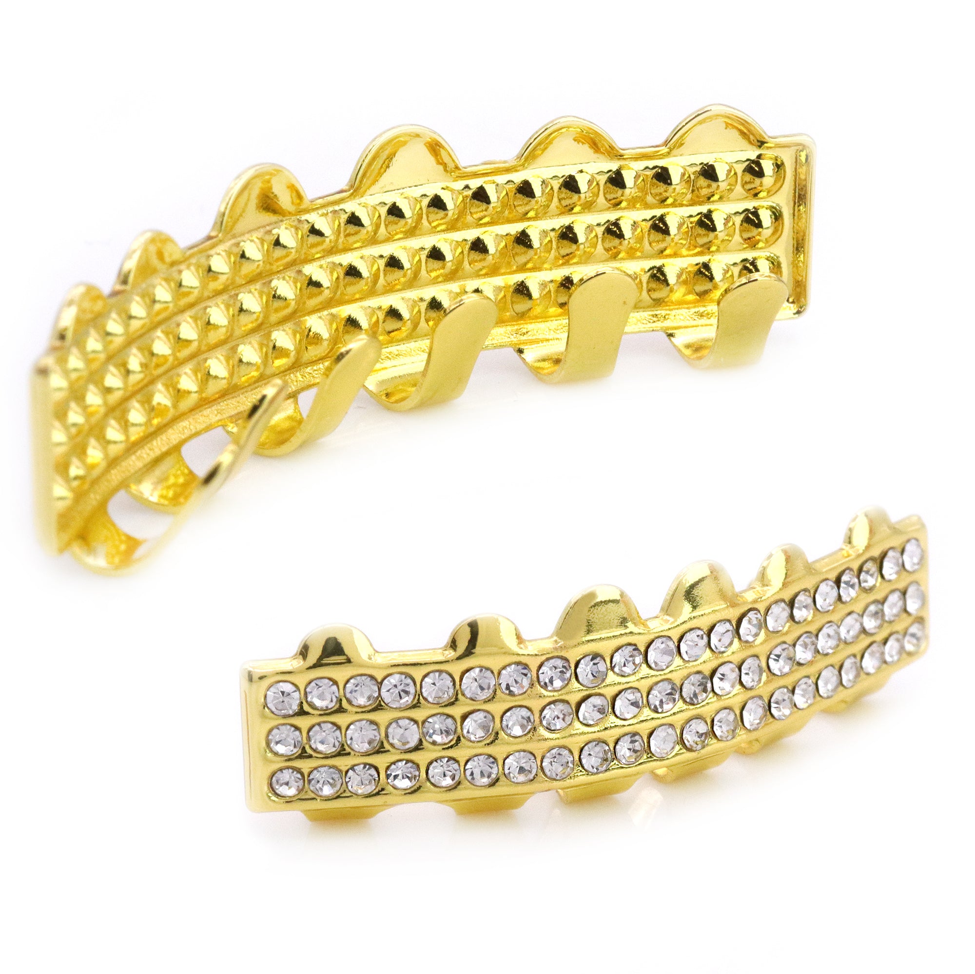3 ROW 18k GOLD FULLY ICED TOP & BOTTOM GRILLZ